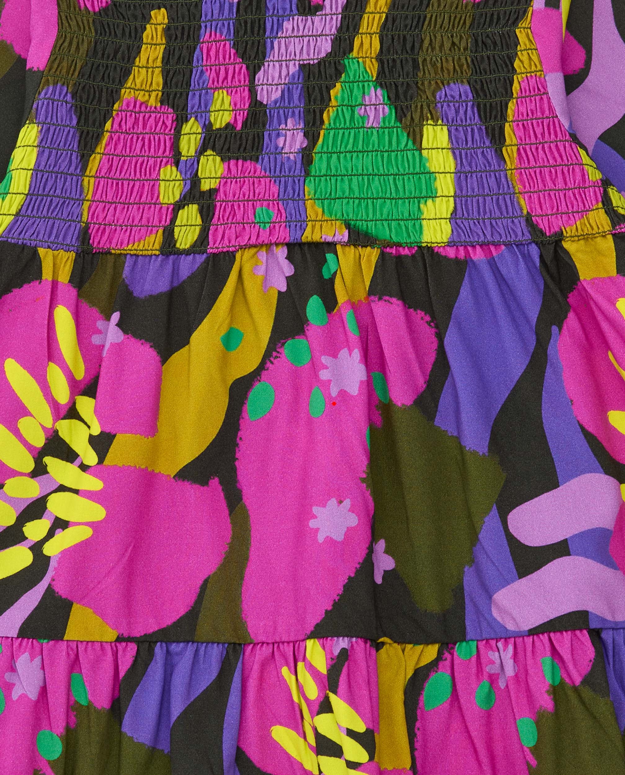 Vestido de popelina para niña con estampado floral multicolor.
