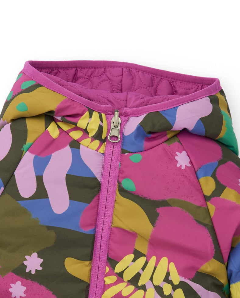 Chaqueta acolchada reversible para niña estampado multicolor