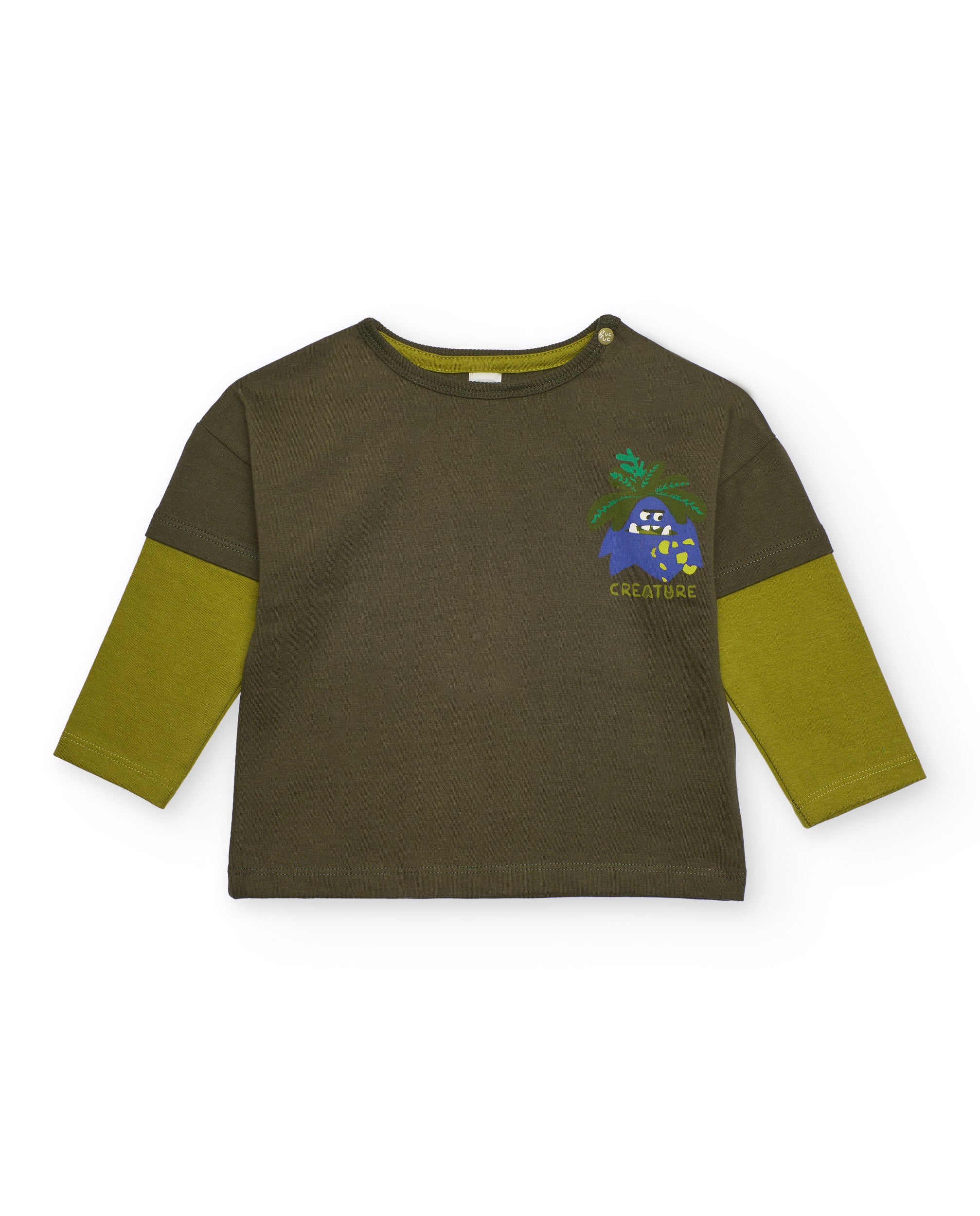 Camiseta de manga larga para niño en verde oliva con estampado