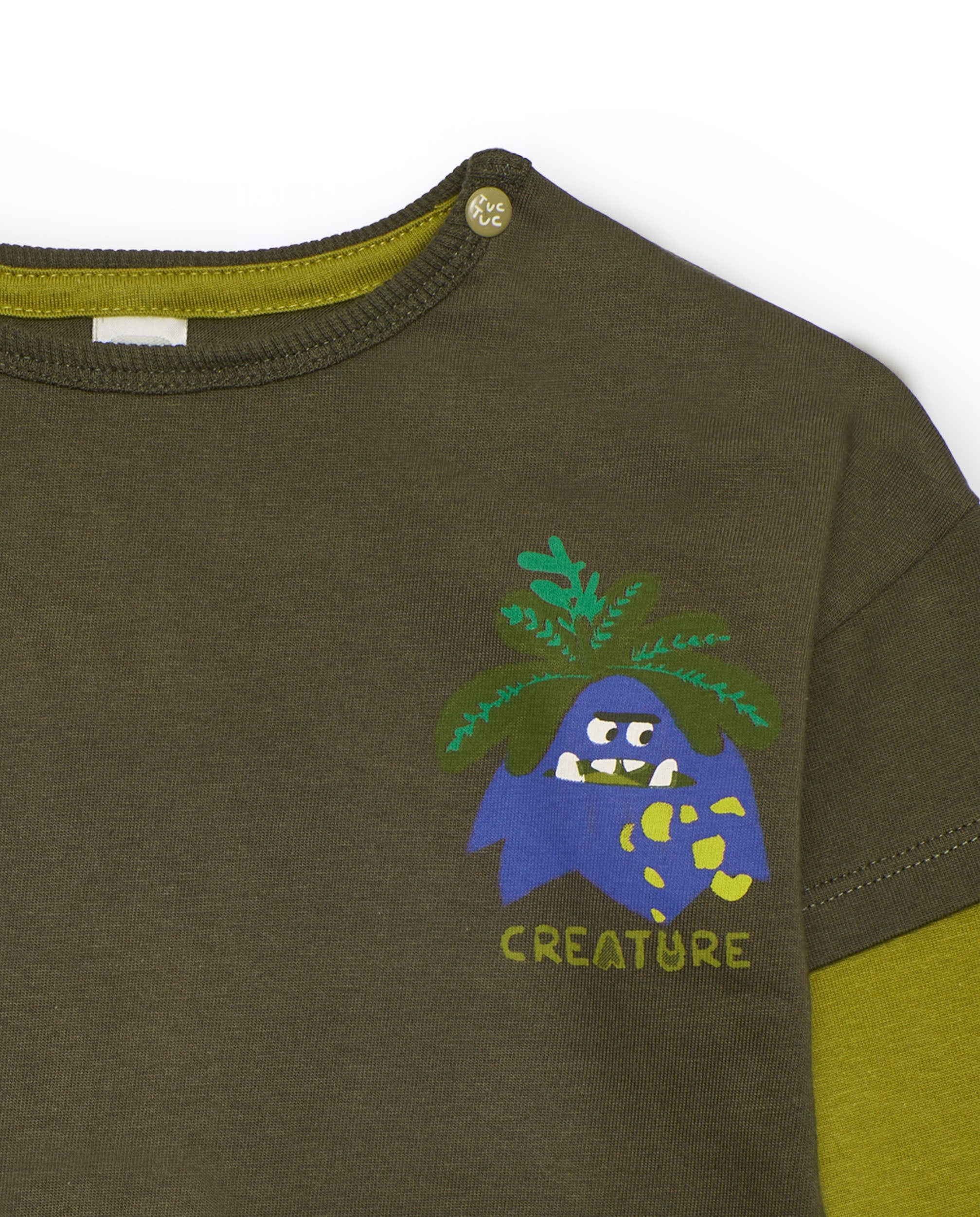 Camiseta de manga larga para niño en verde oliva con estampado