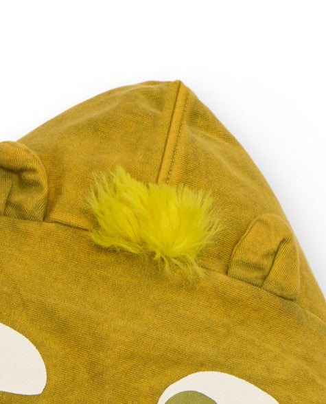 Sudadera para niño color mostaza con diseño de monstruo en la