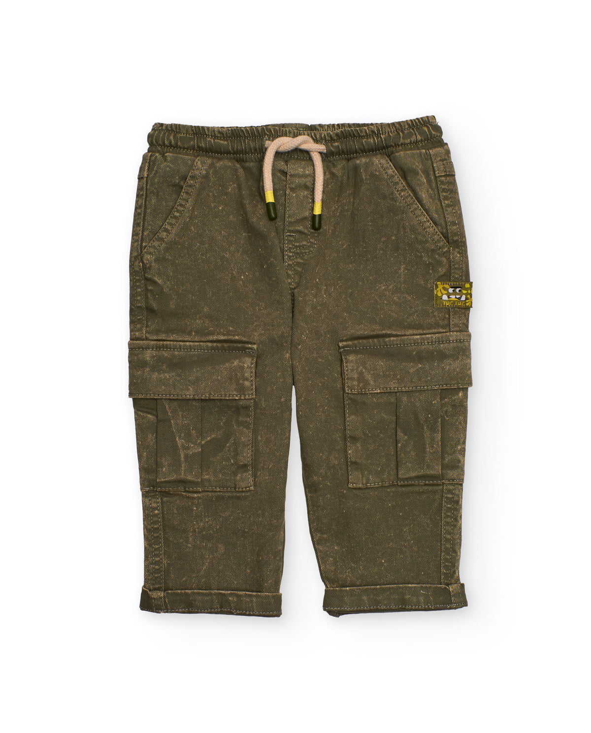 Pantalón cargo para niño en color verde oliva con efecto lavado