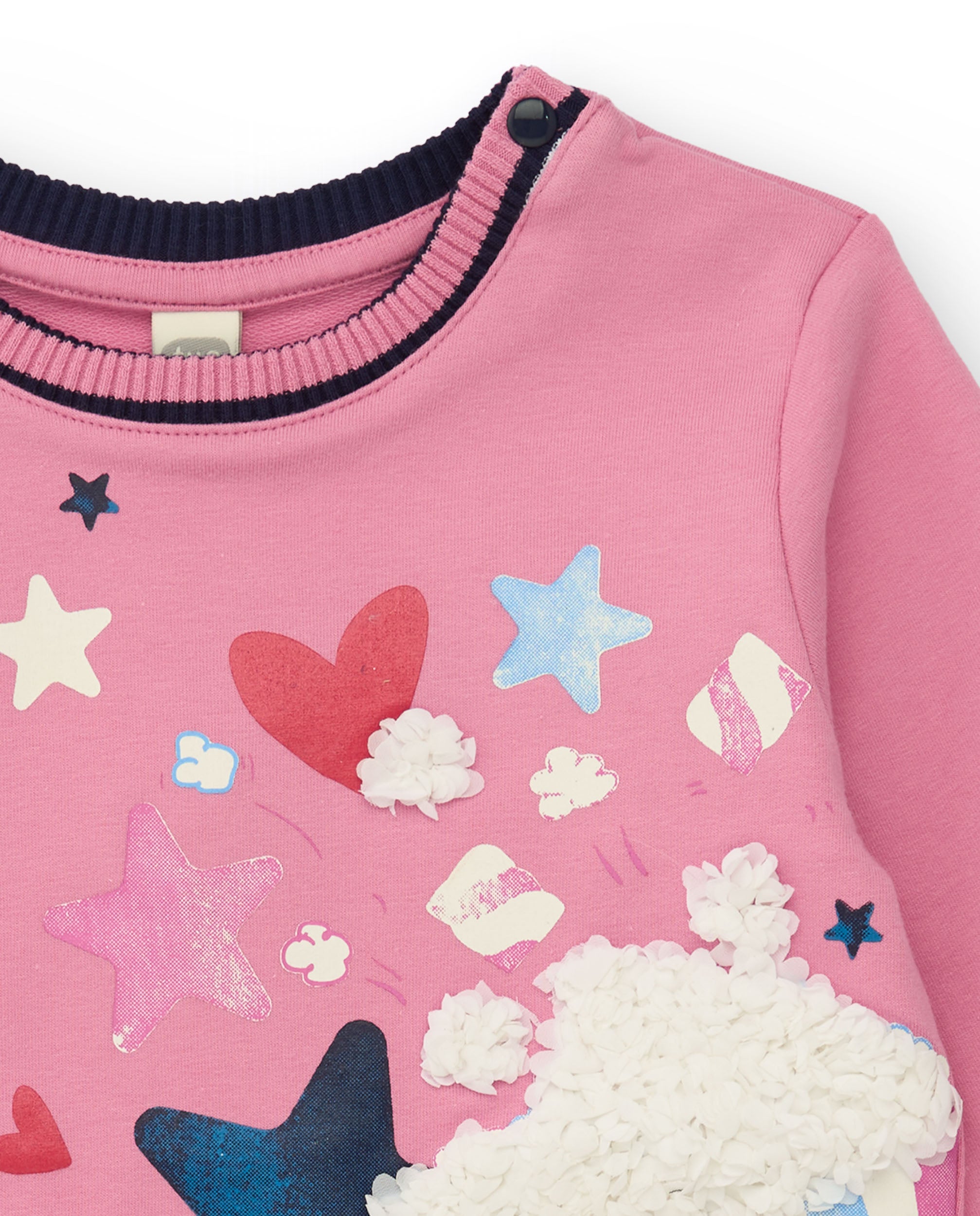 Vestido de niña en rosa con estampado de palomitas y estrellas