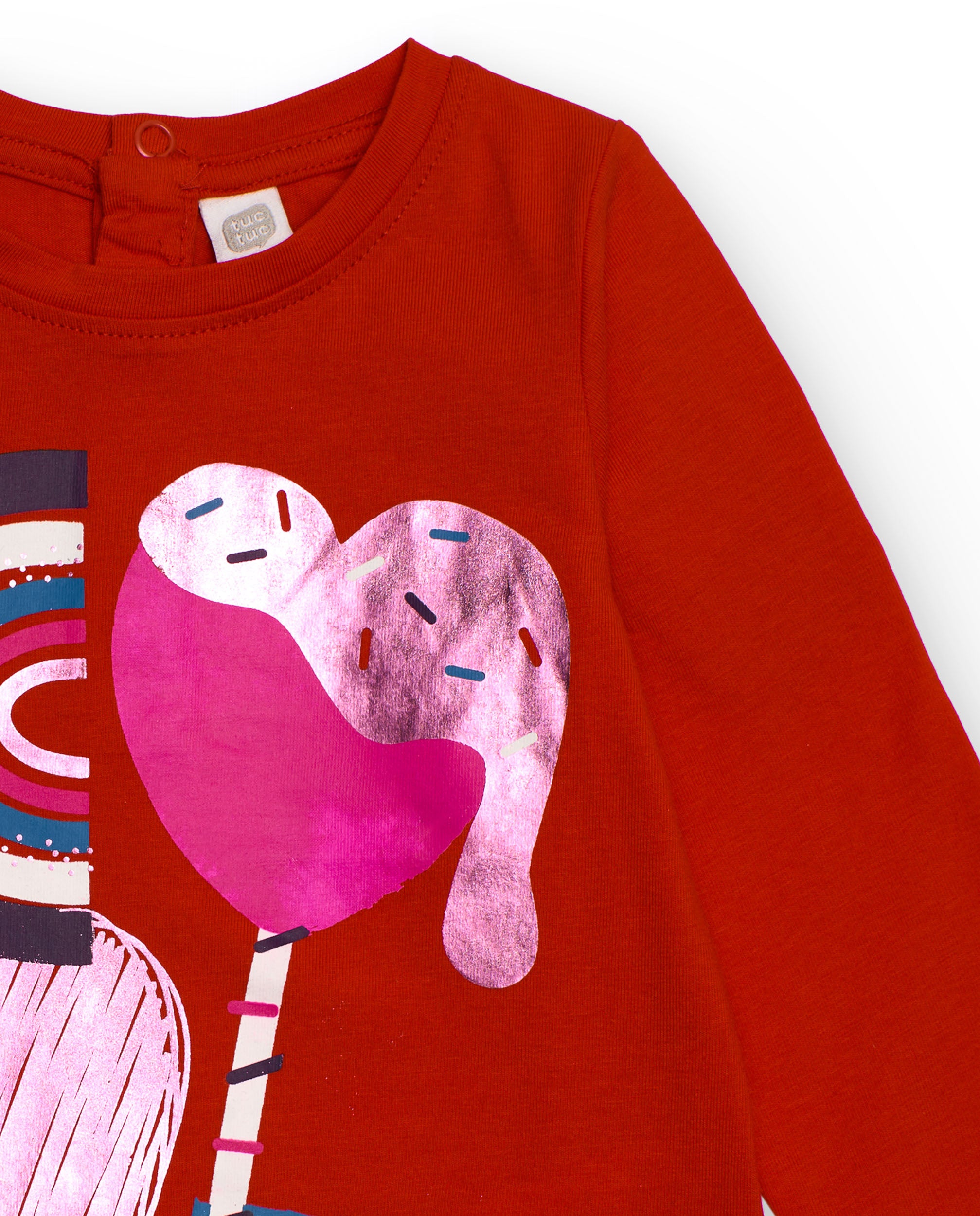 Camiseta para niña en rojo de manga larga con estampado de