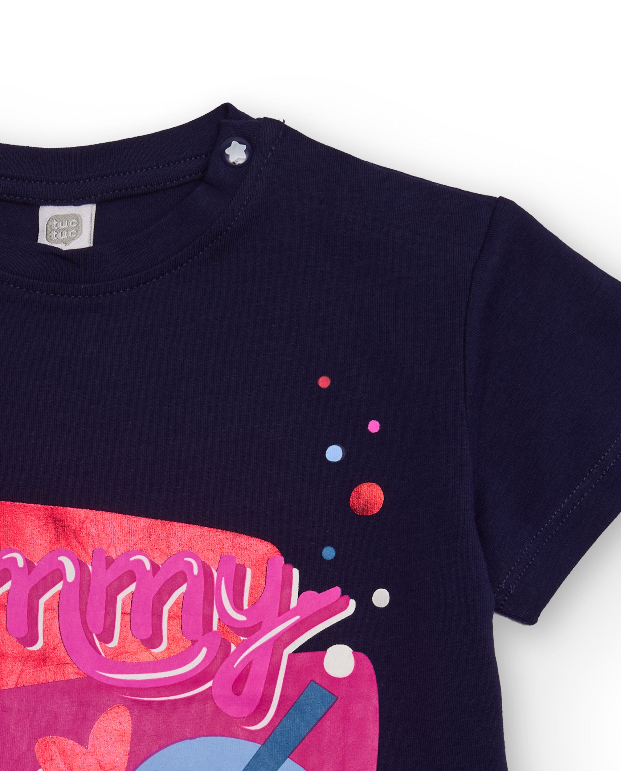 Camiseta para niña en azul marino con estampado colorido y