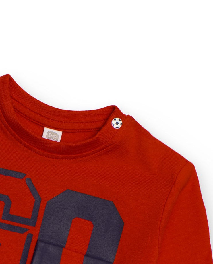 Camiseta para niño de manga larga roja con estampado “GO TEAM”