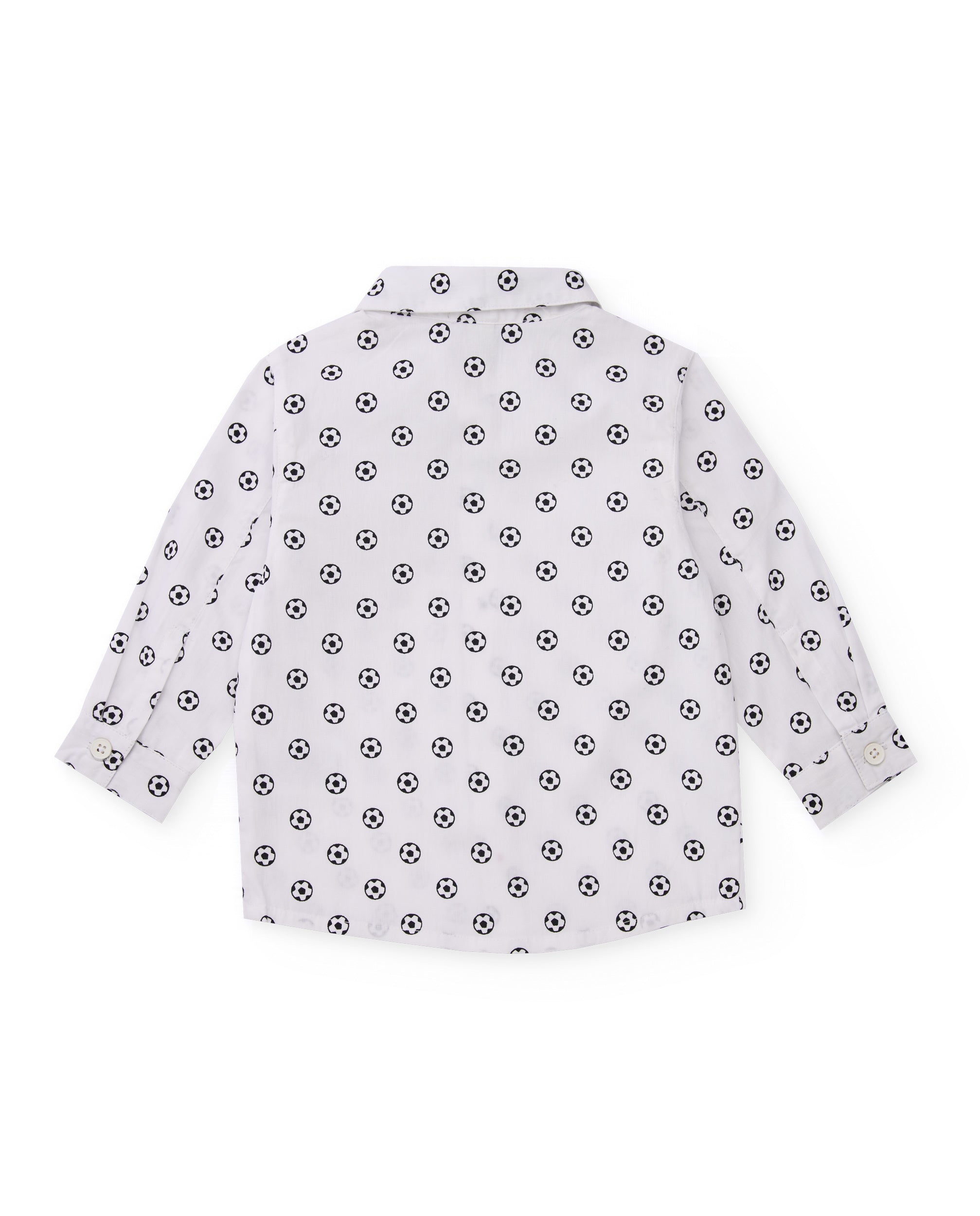 Camisa de popelín para niño en blanco con estampado de balones.