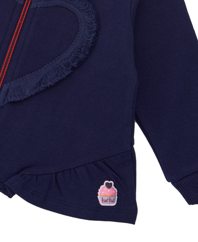 Chaqueta de felpa para niña en azul marino con detalle de