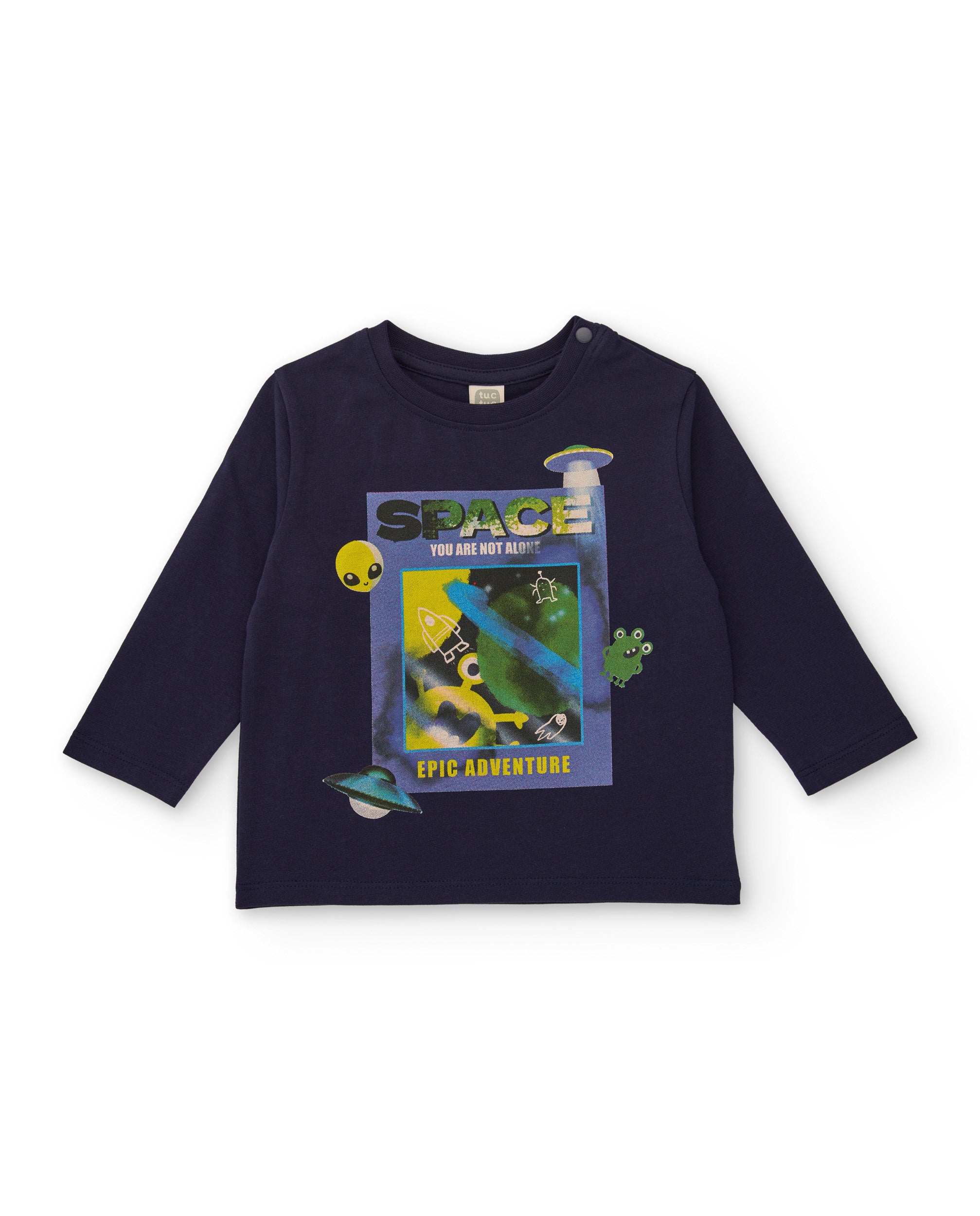 Camiseta de punto para niño color azul marino con estampado