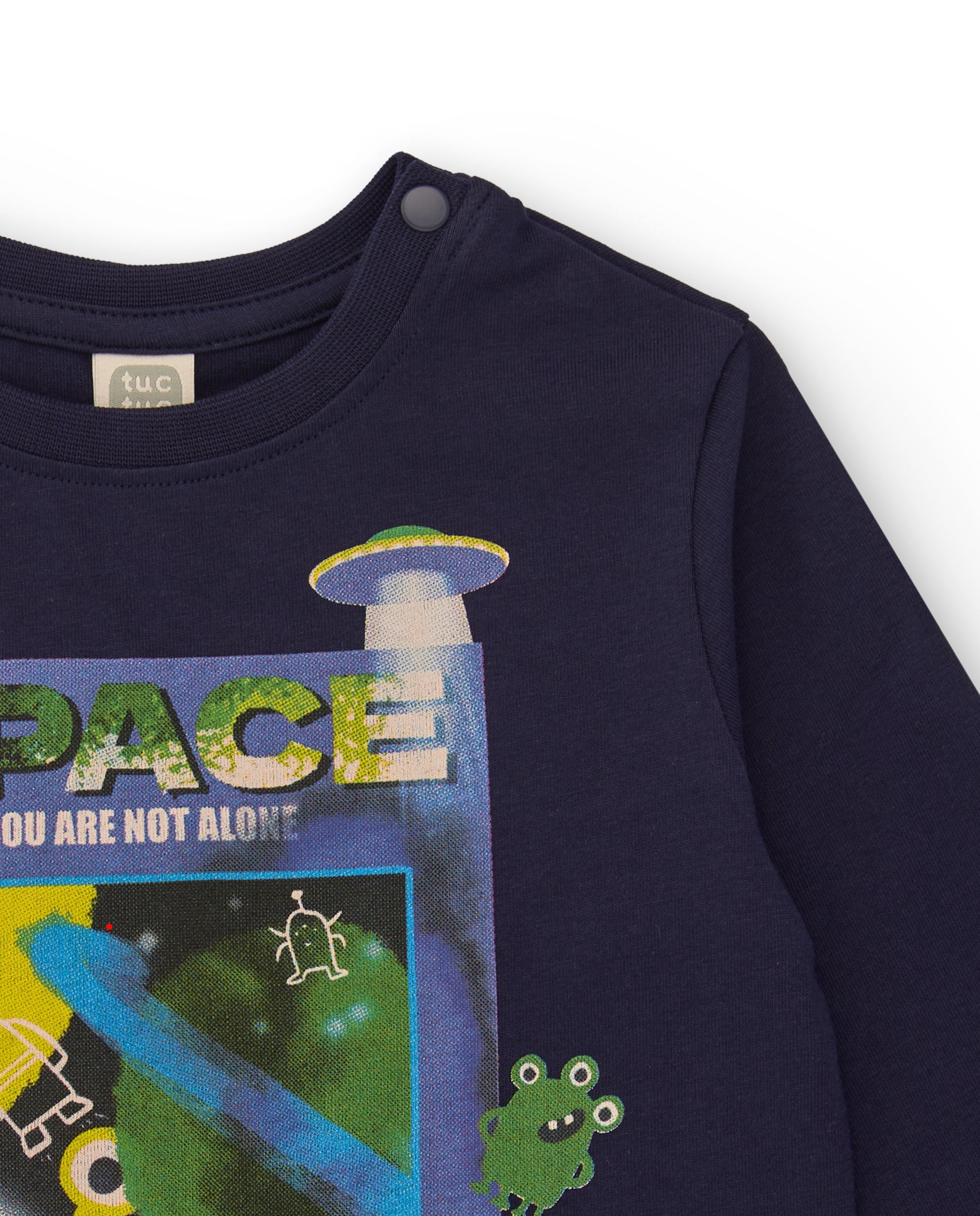 Camiseta de punto para niño color azul marino con estampado