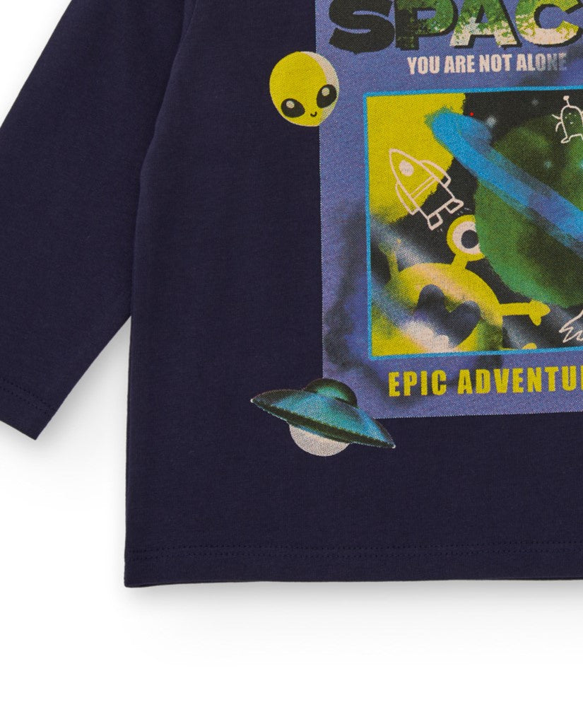 Camiseta de punto para niño color azul marino con estampado