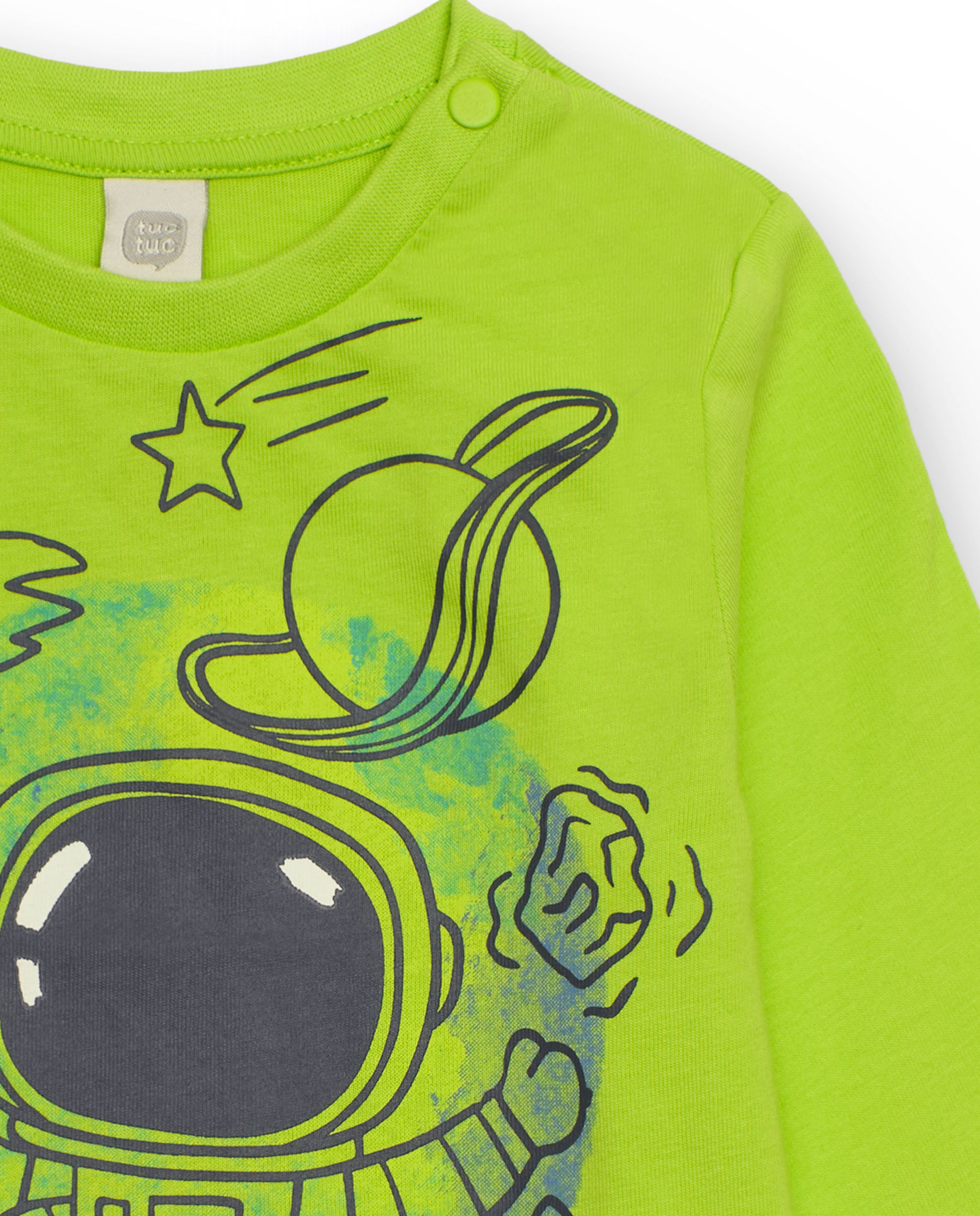 Camiseta de punto para niño color verde con estampado de