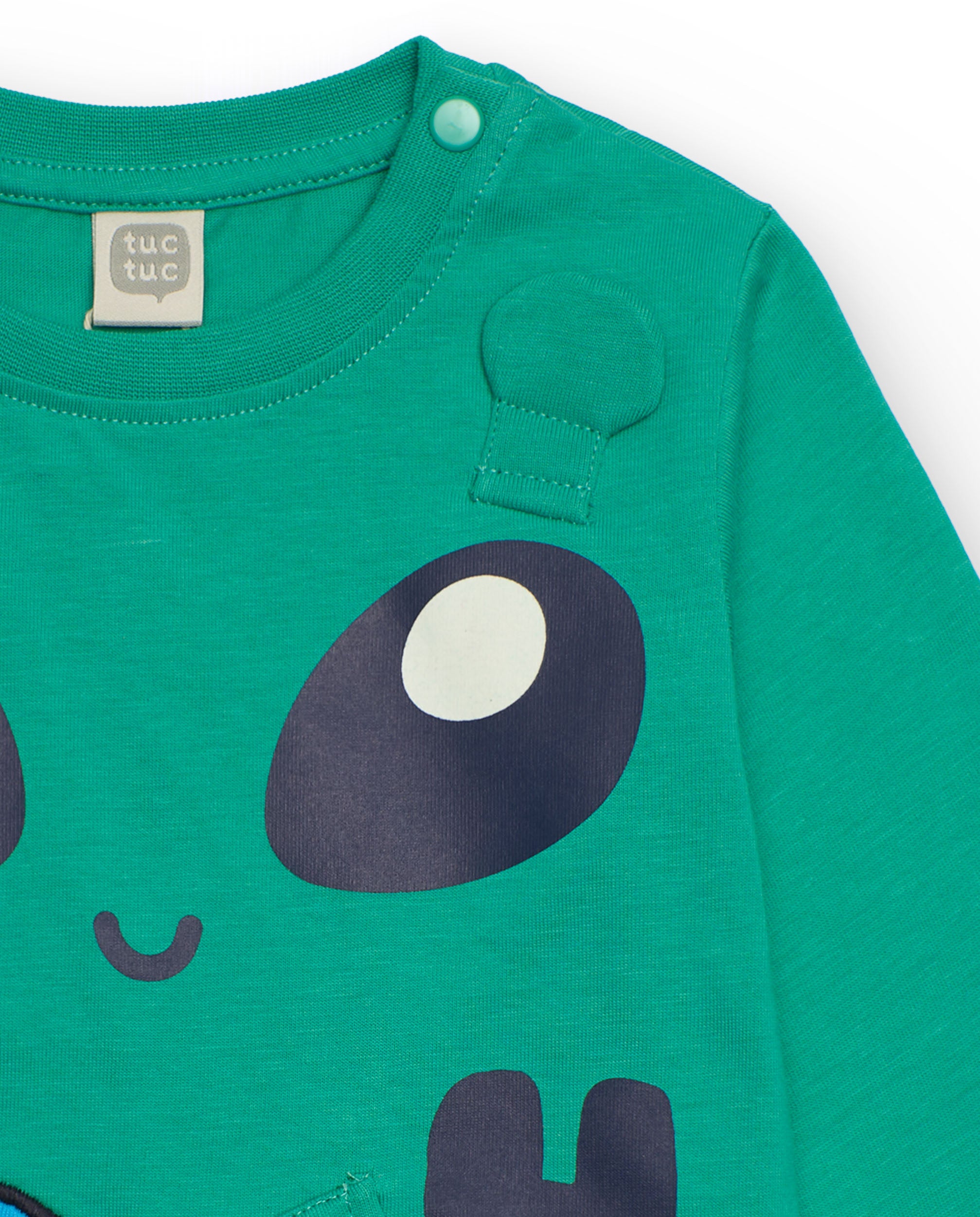 Camiseta de punto para niño color verde con estampado de cohete
