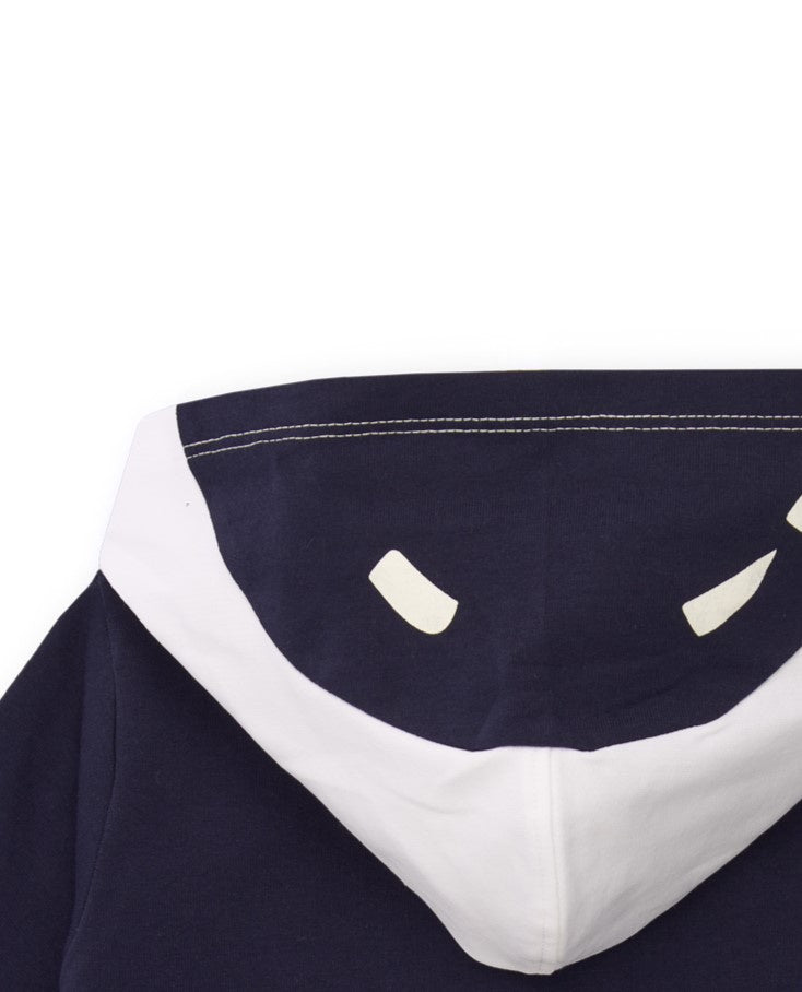 Sudadera para niño con capucha, color azul marino y blanco, con