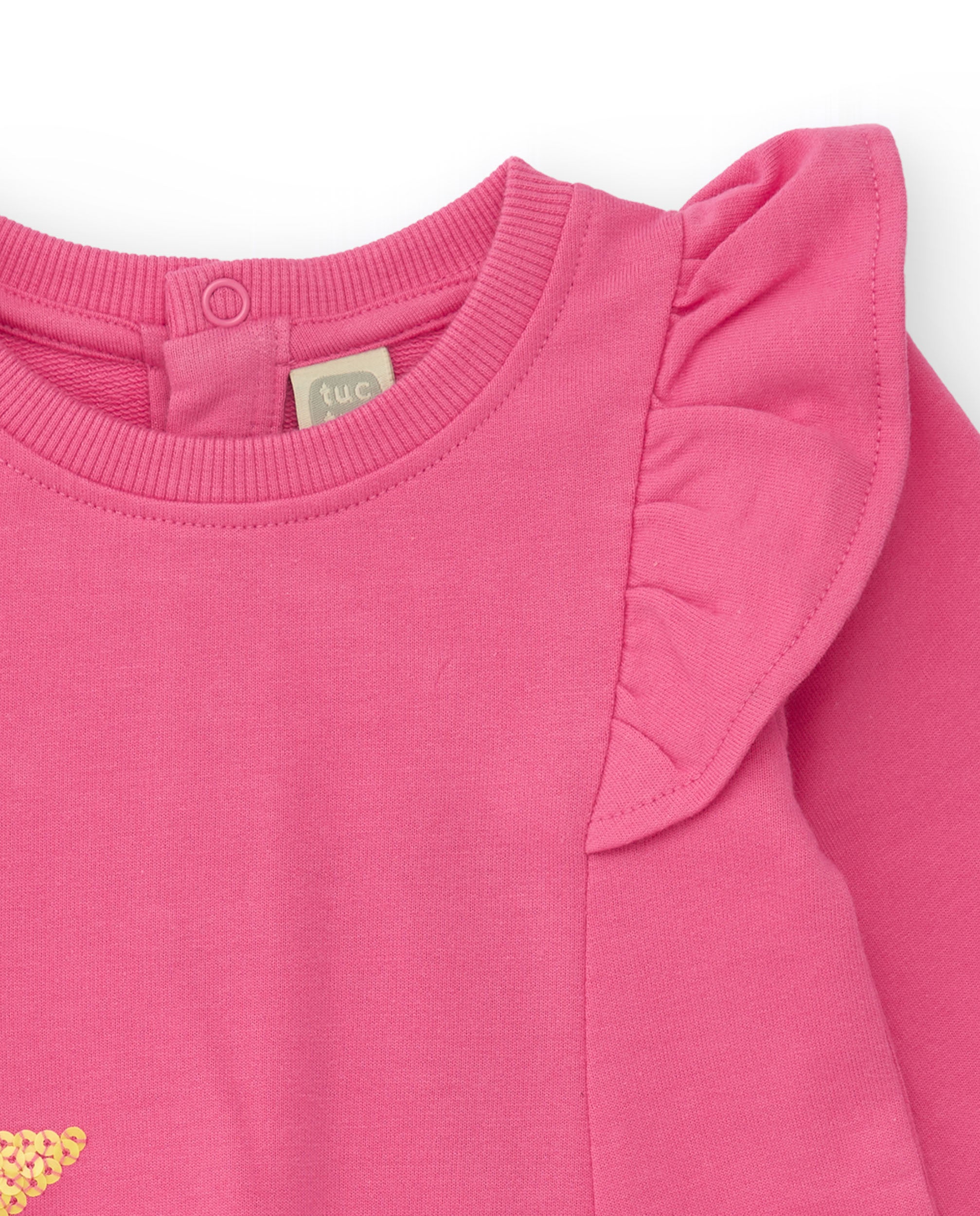 Vestido de punto para niña en color rosa con aplicaciones de