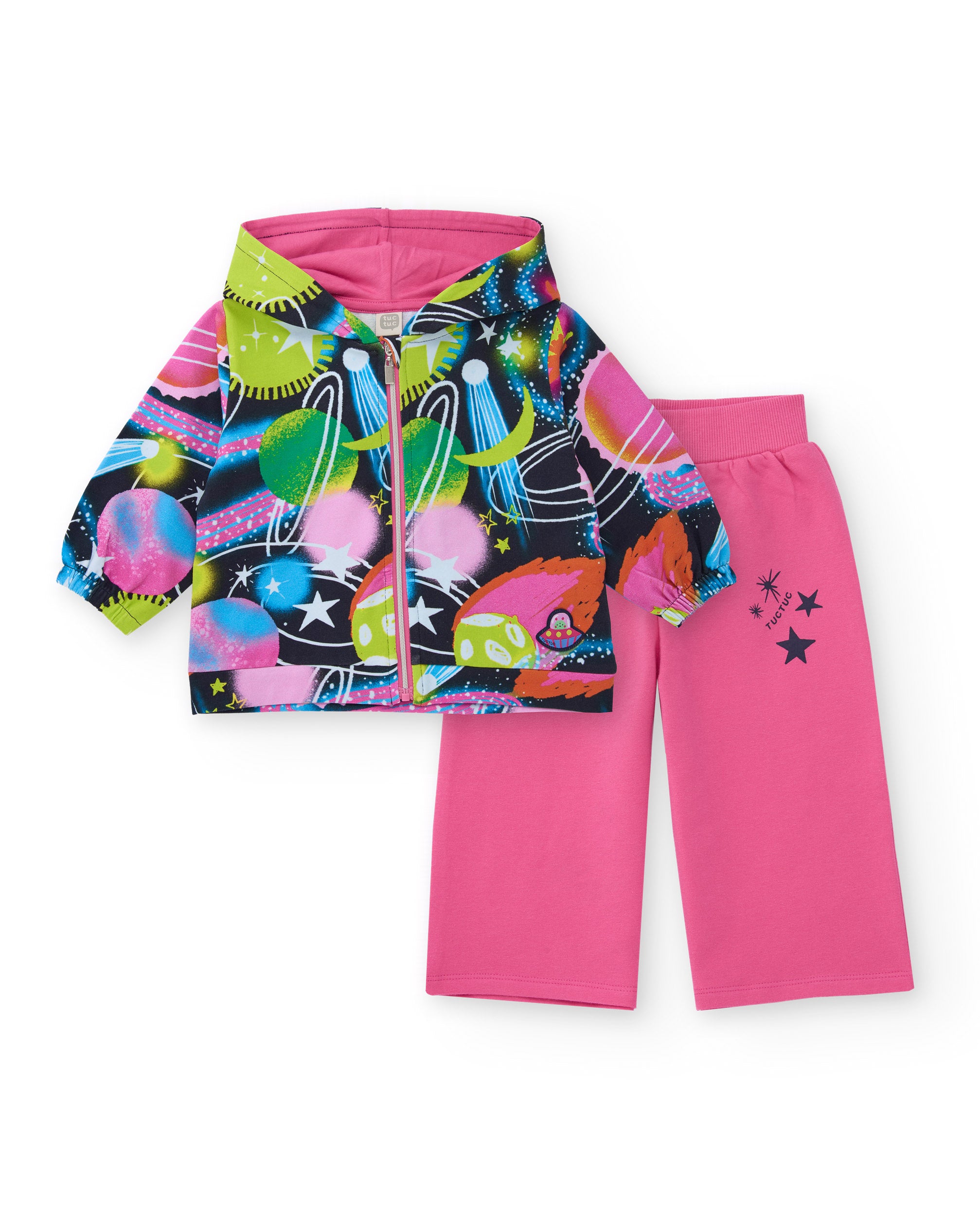 Conjunto para niña de sudadera con estampado espacial y