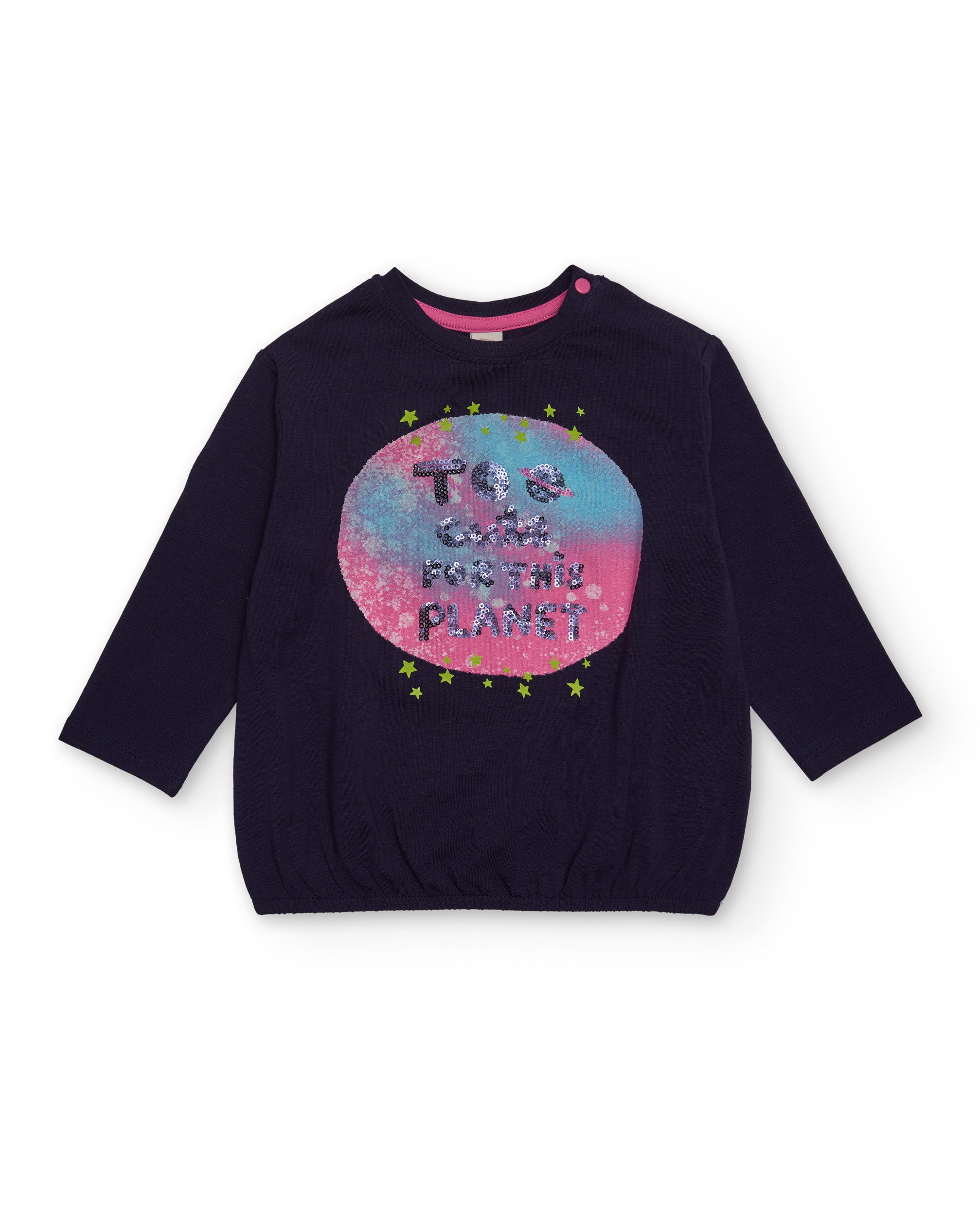 Blusa para niña de manga larga color azul marino con estampado