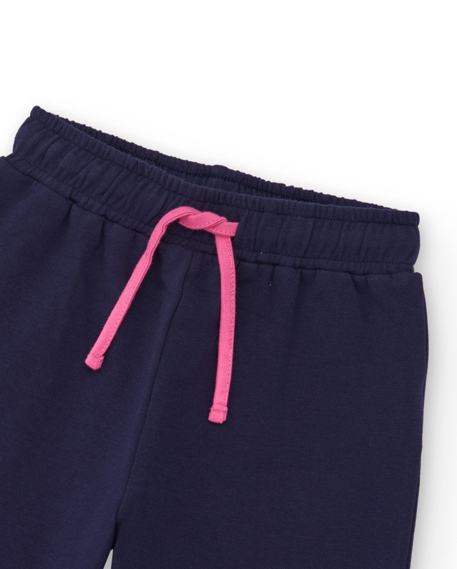 Pantalón de punto para niña color azul marino con ajuste de