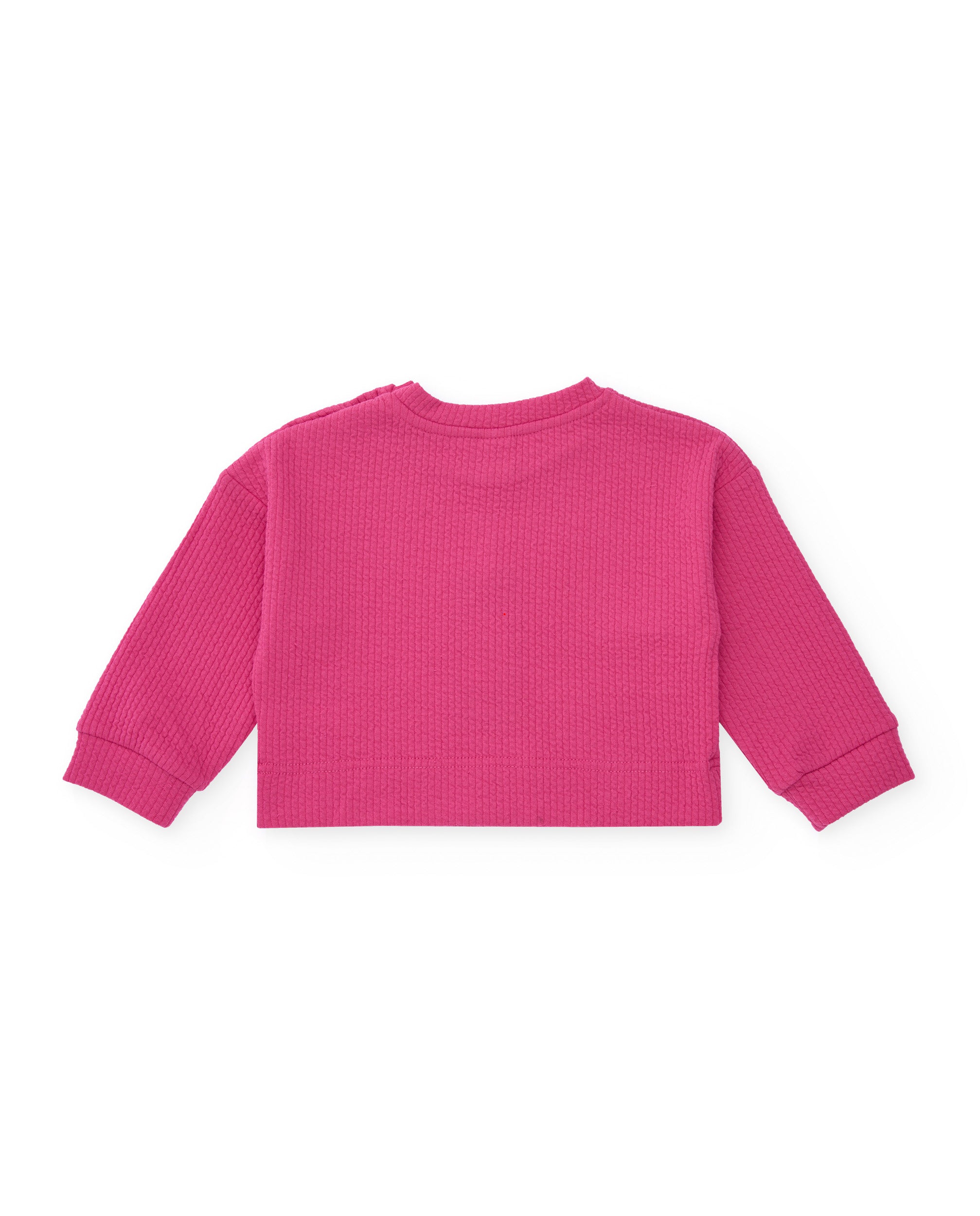 Sudadera de punto para niña color fucsia con bordado de cohete.