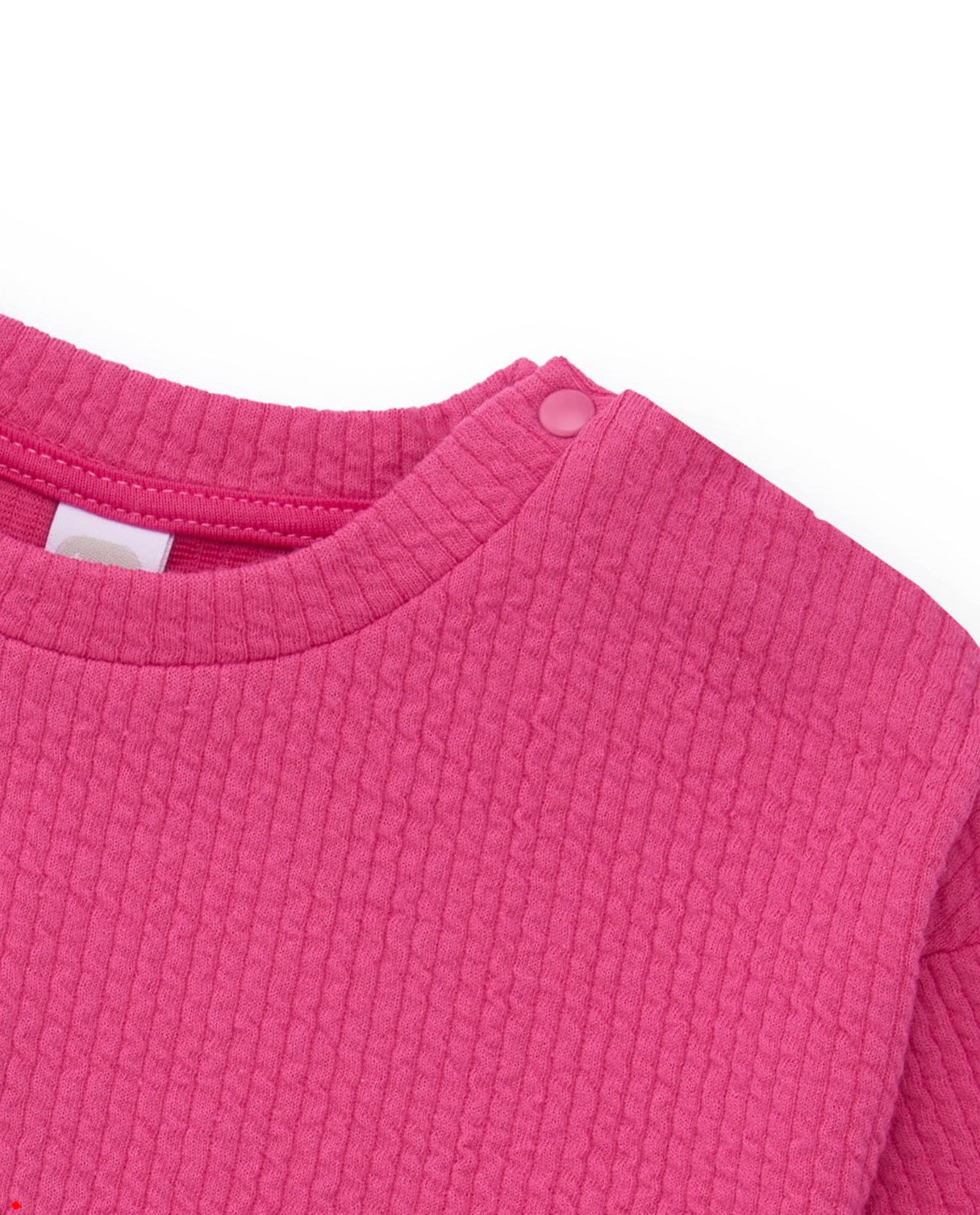 Sudadera de punto para niña color fucsia con bordado de cohete.