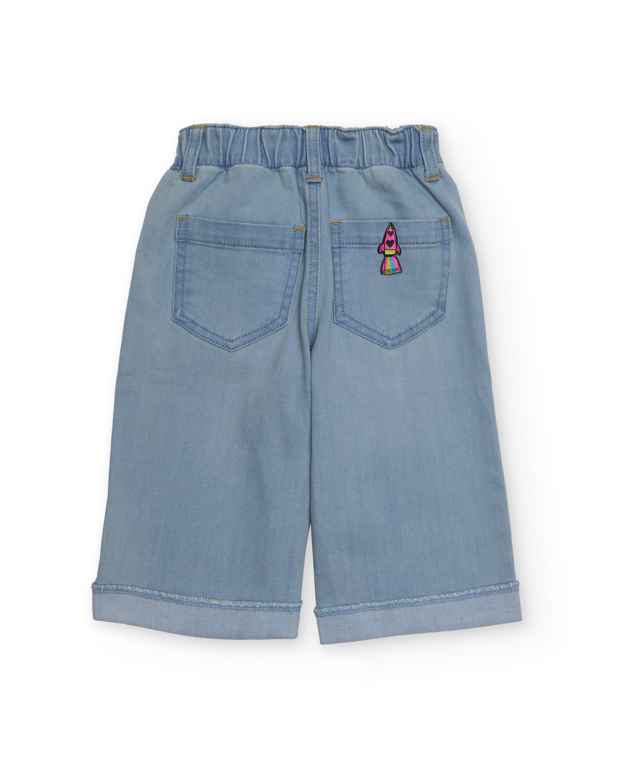 Pantalón de mezclilla para niña en tono azul claro con bordado