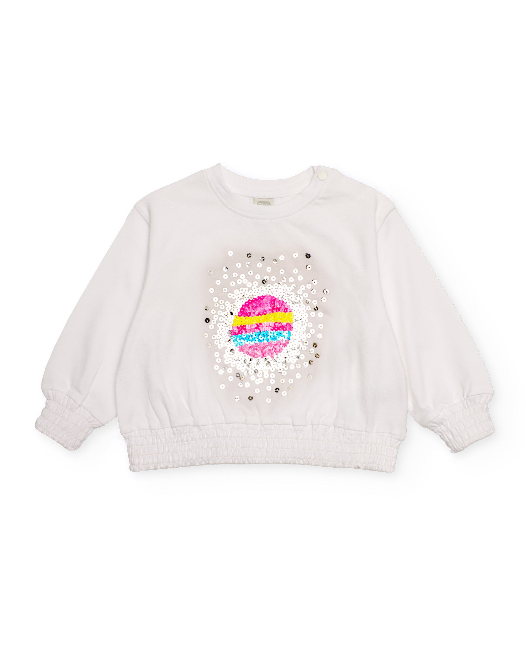 Sudadera de felpa para niña color blanco con lentejuelas de