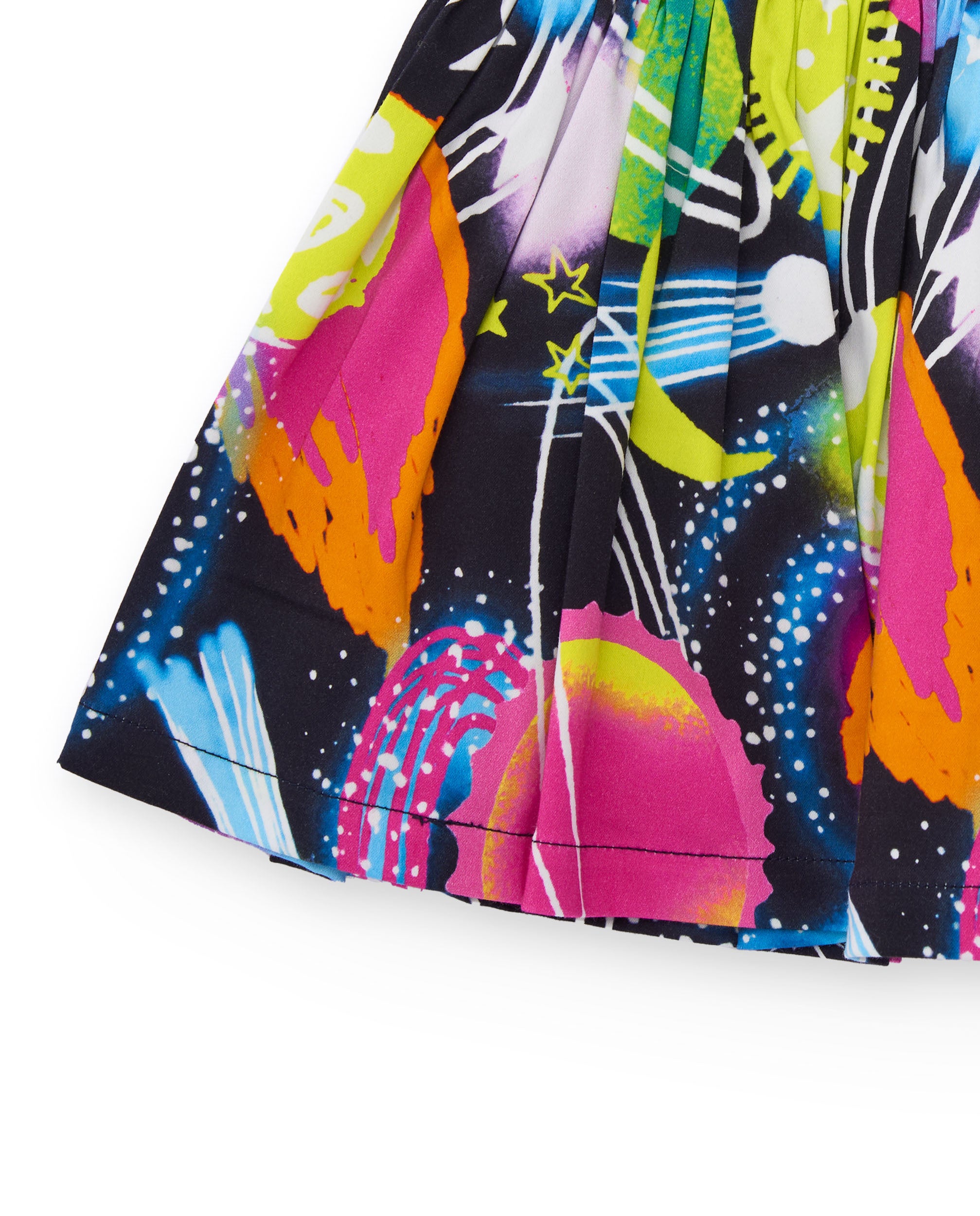 Falda de niña con estampado galáctico multicolor.