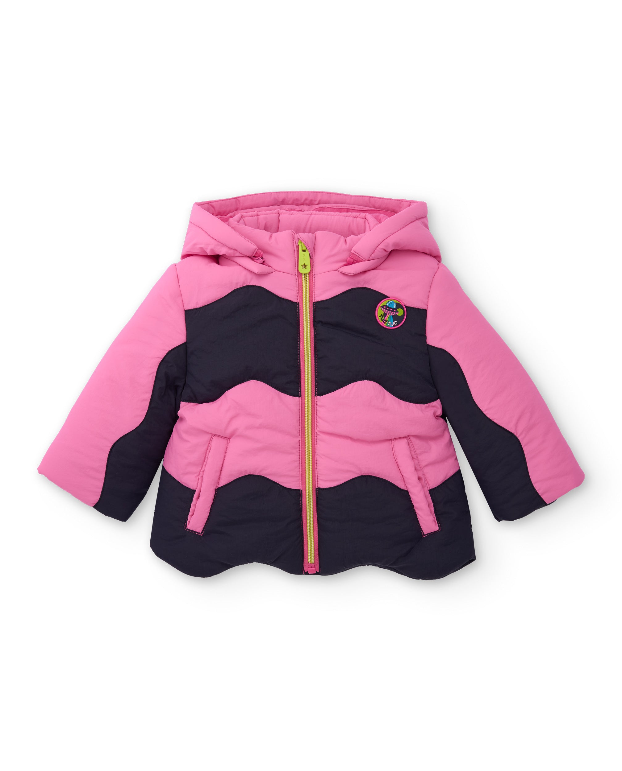 Chaqueta acolchada de niña en tonos rosa y azul marino con