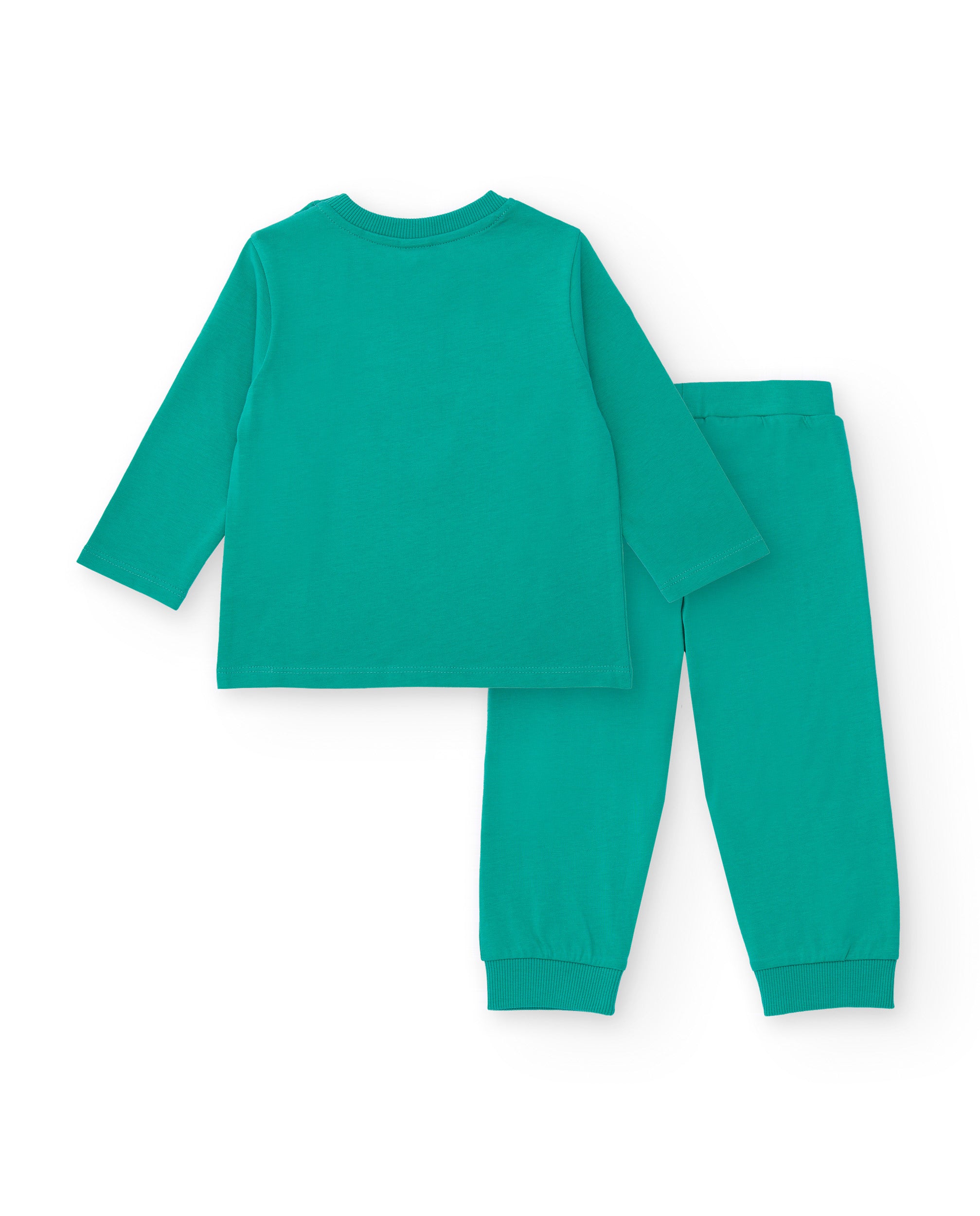 Pijama de punto verde para niño con estampado de monstruo