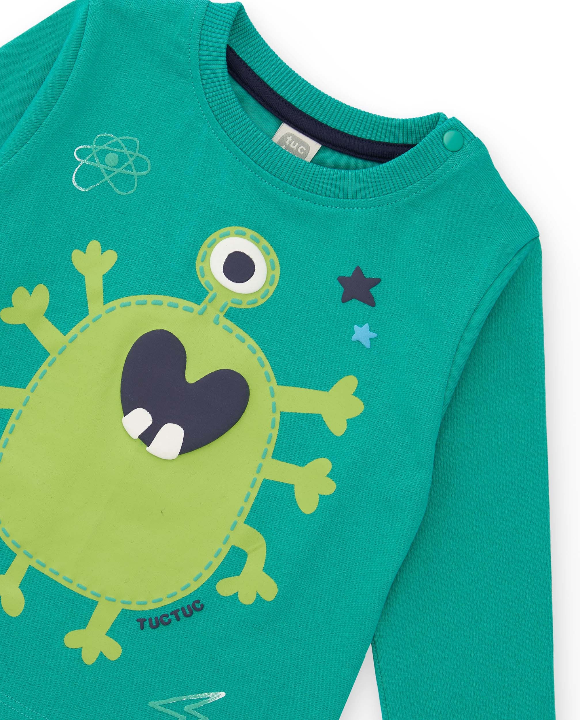 Pijama de punto verde para niño con estampado de monstruo