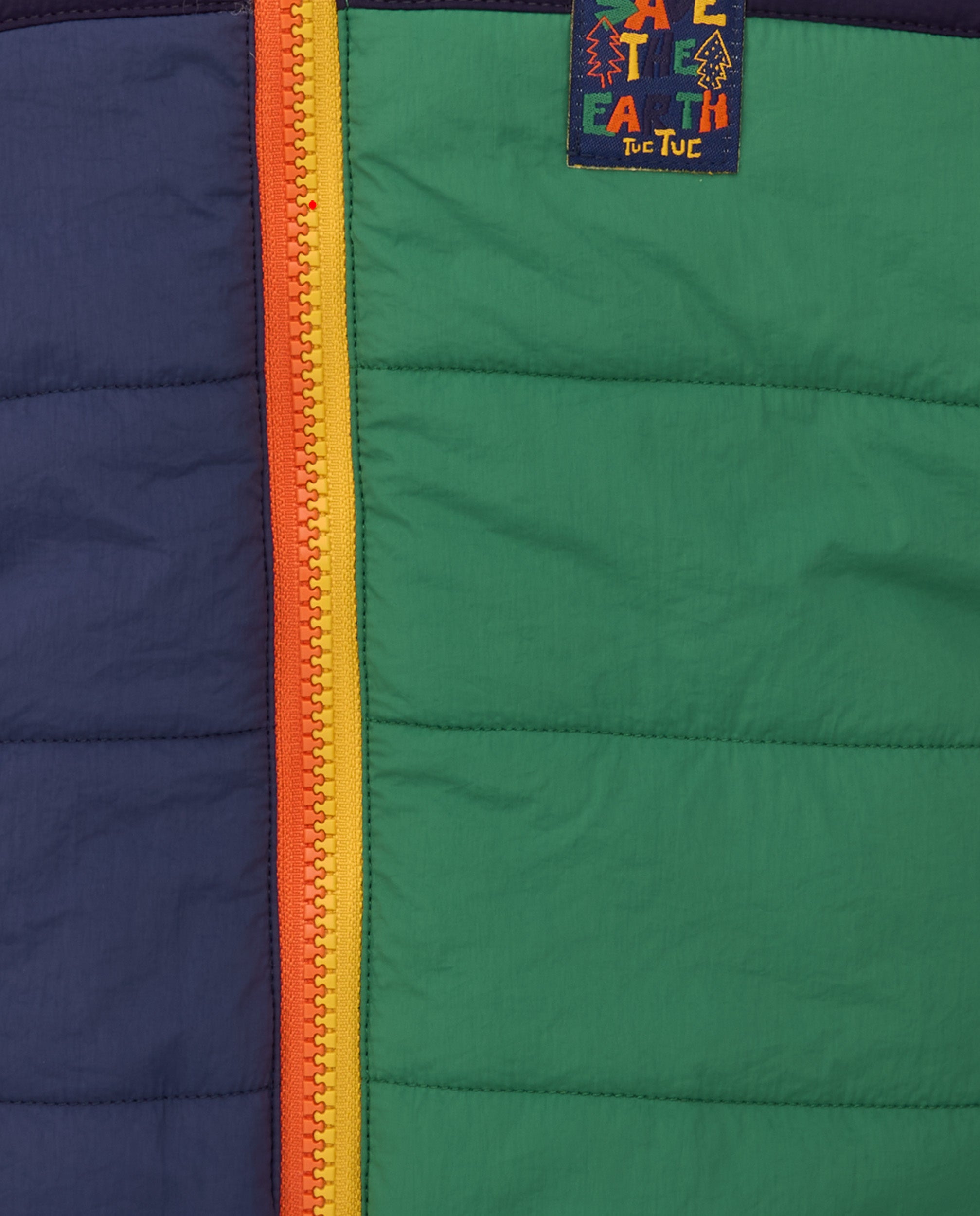 Chaqueta acolchada para niño en bloques de color verde, azul