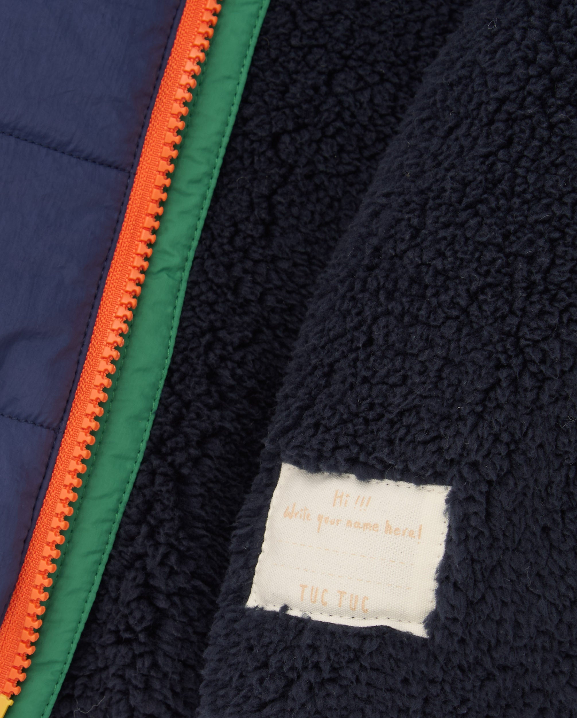 Chaqueta acolchada para niño en bloques de color verde, azul