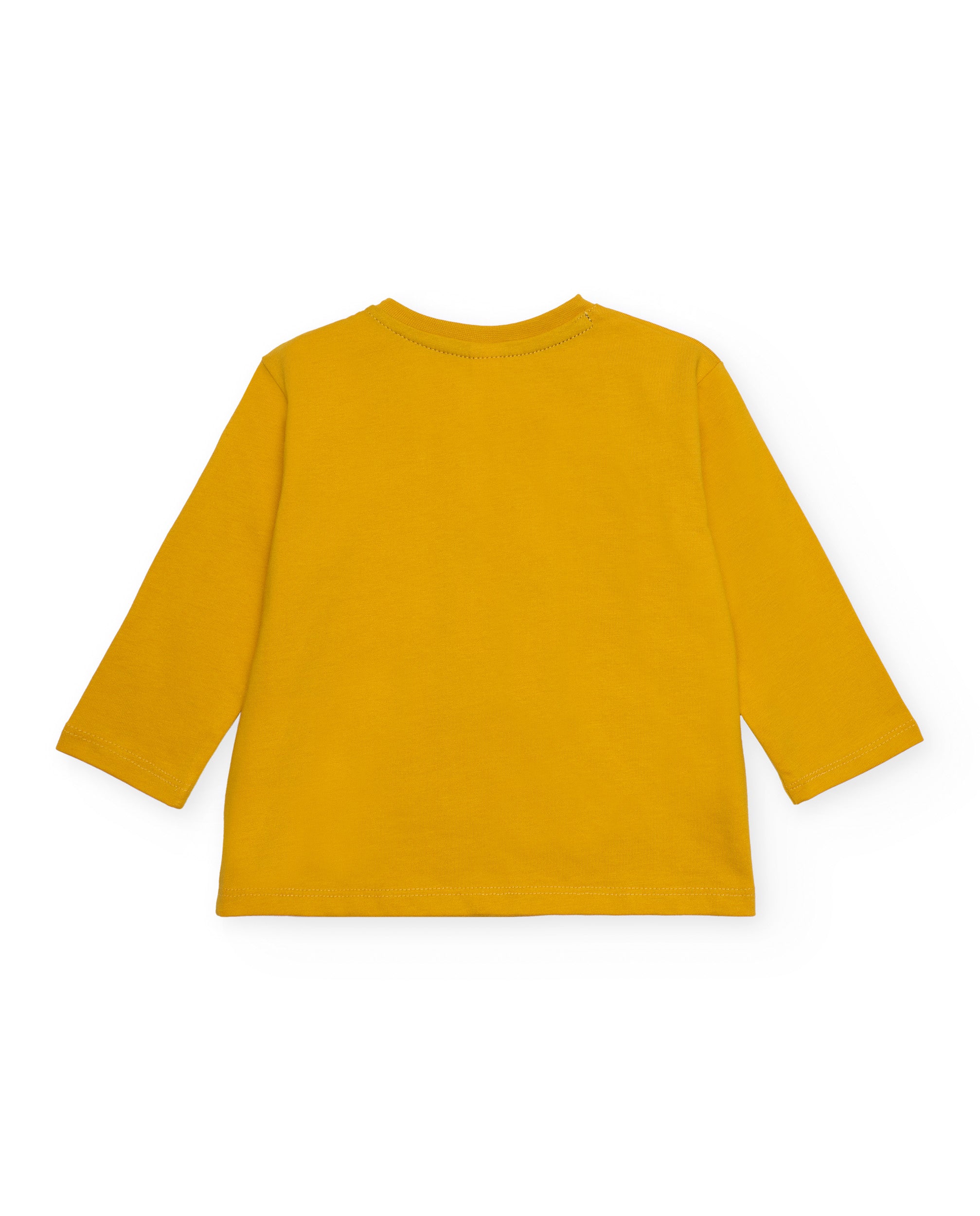 Camiseta de manga larga para niño color mostaza con estampado