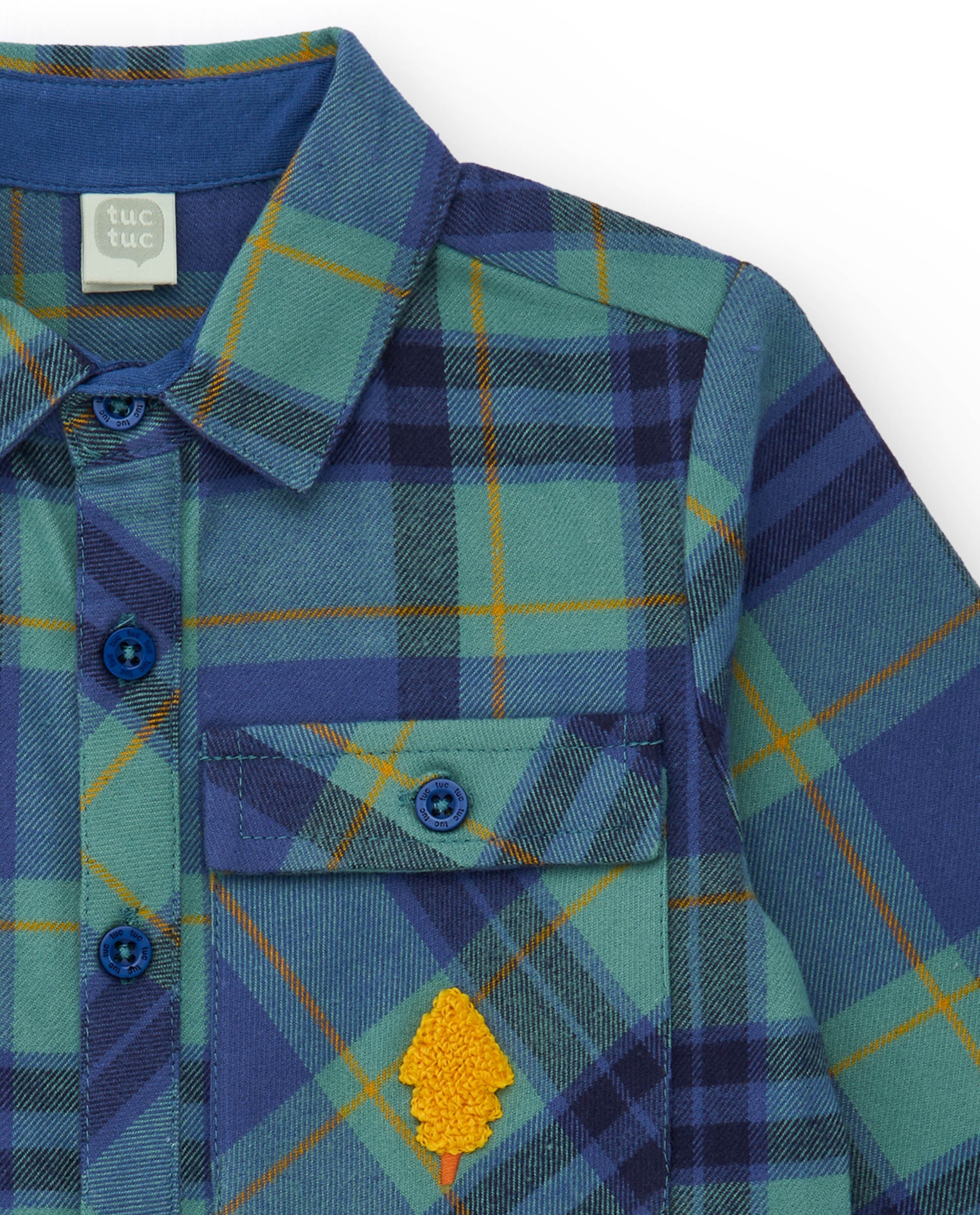 Camisa de franela para niño en cuadros azules y verdes con