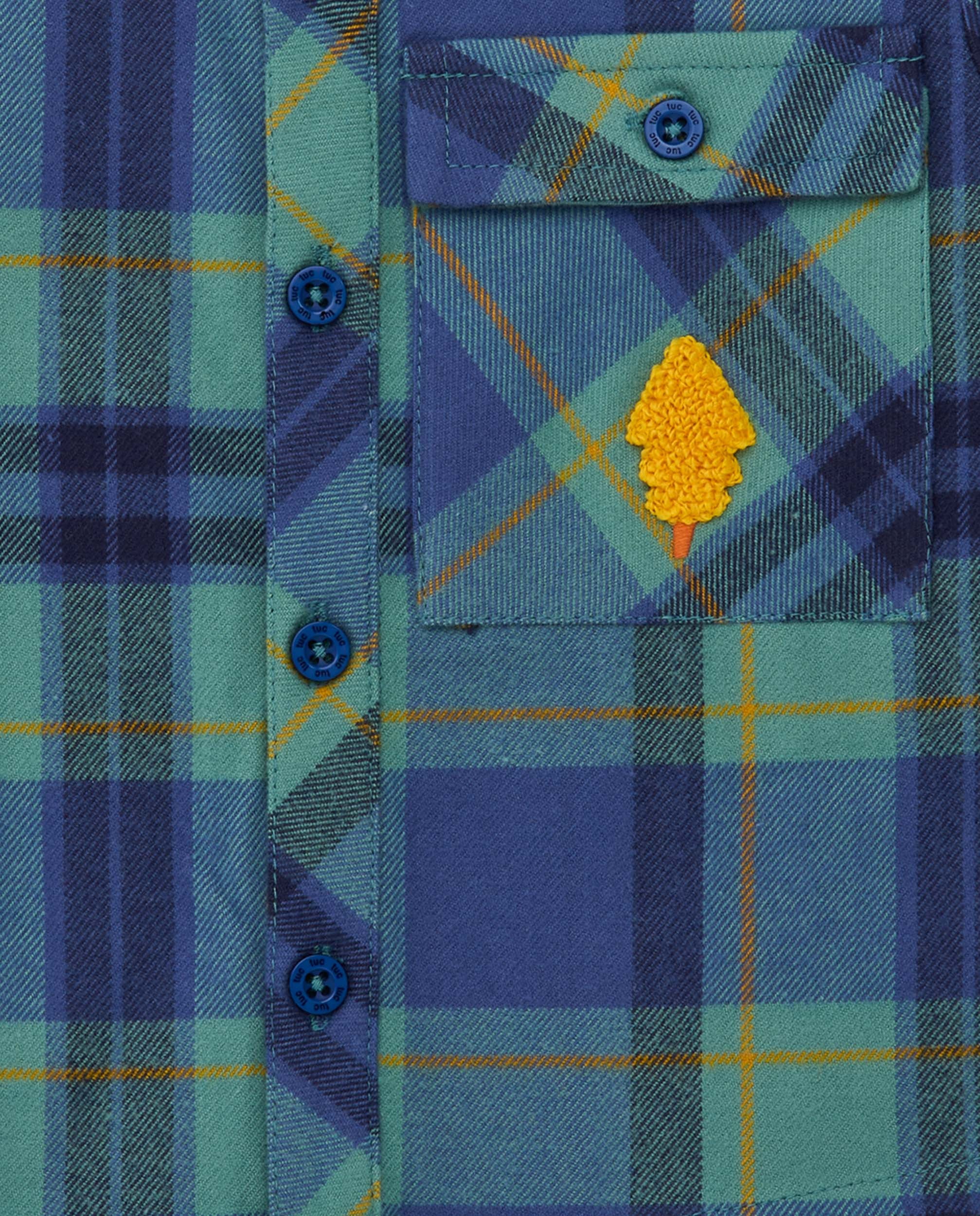 Camisa de franela para niño en cuadros azules y verdes con