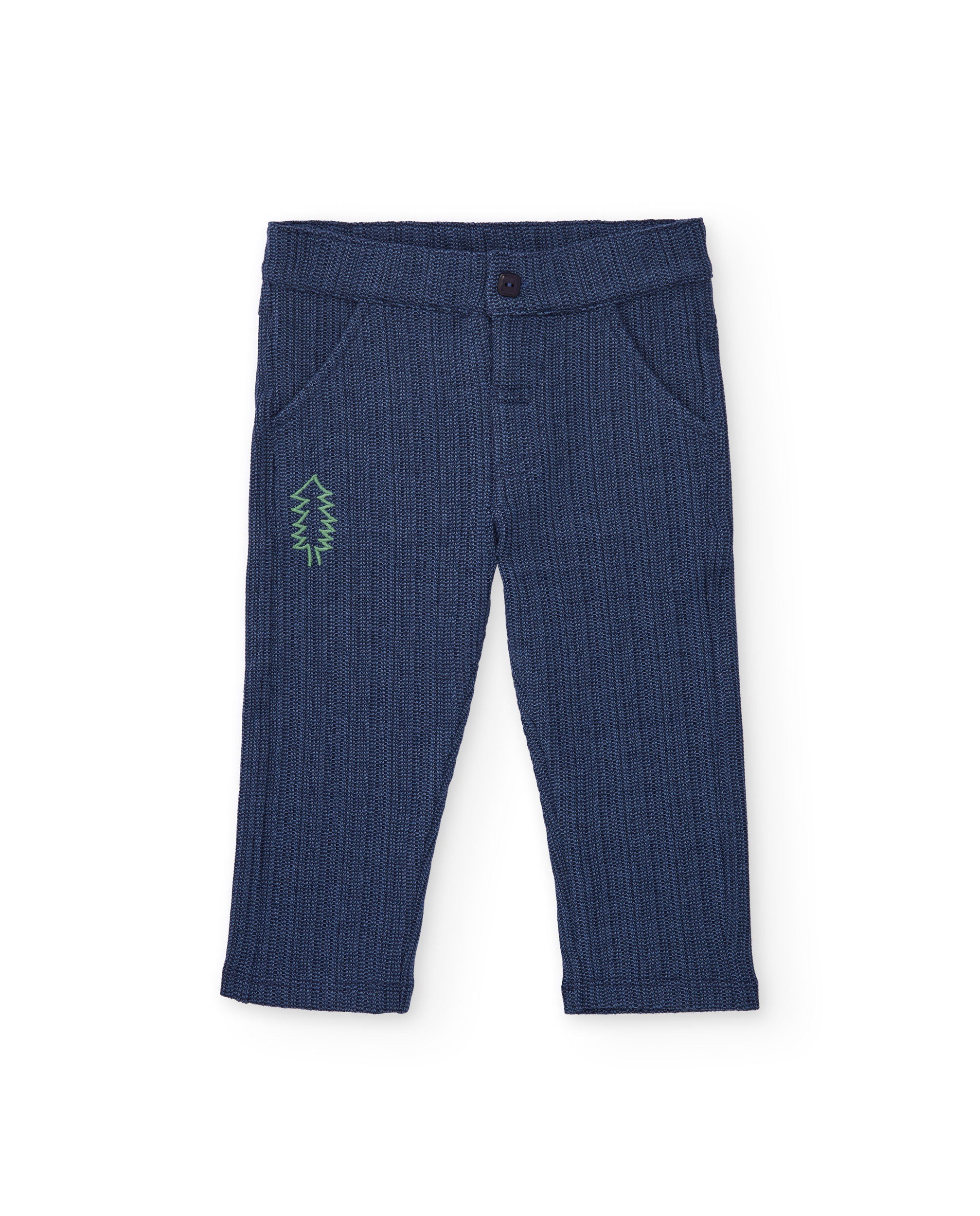 Pantalón de punto para niño color azul marino con bordado de