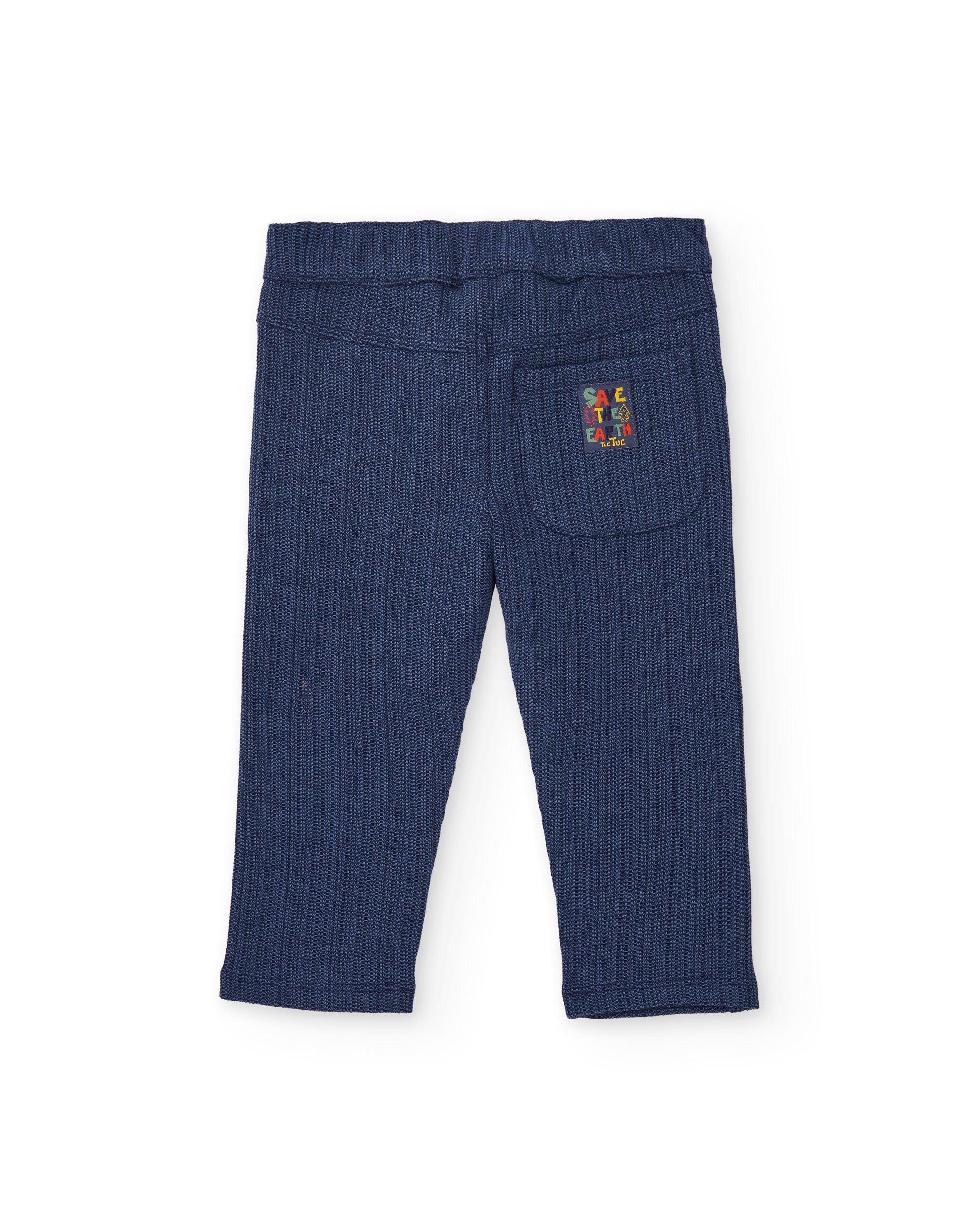 Pantalón de punto para niño color azul marino con bordado de