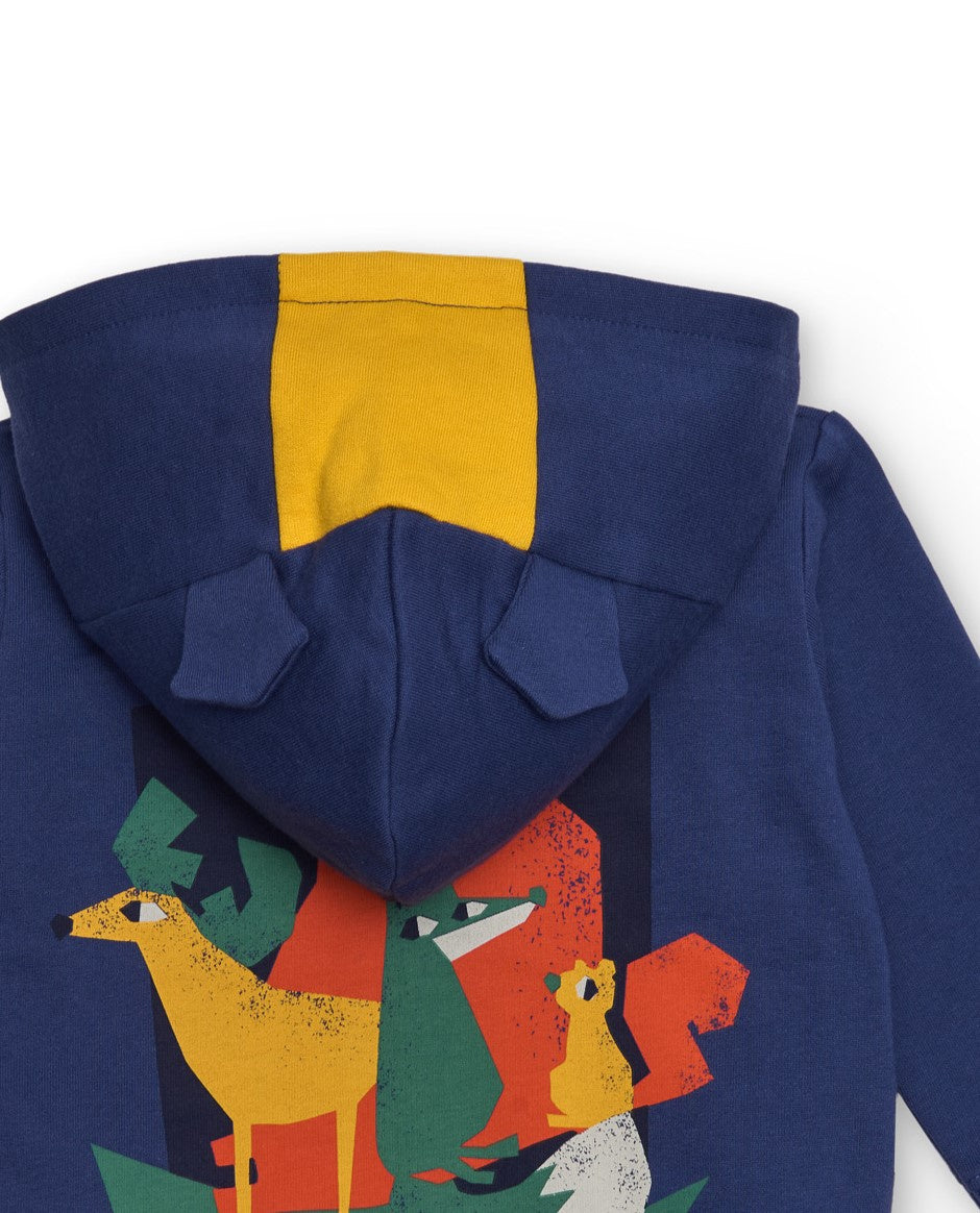 Sudadera con capucha para niño color azul marino con detalles