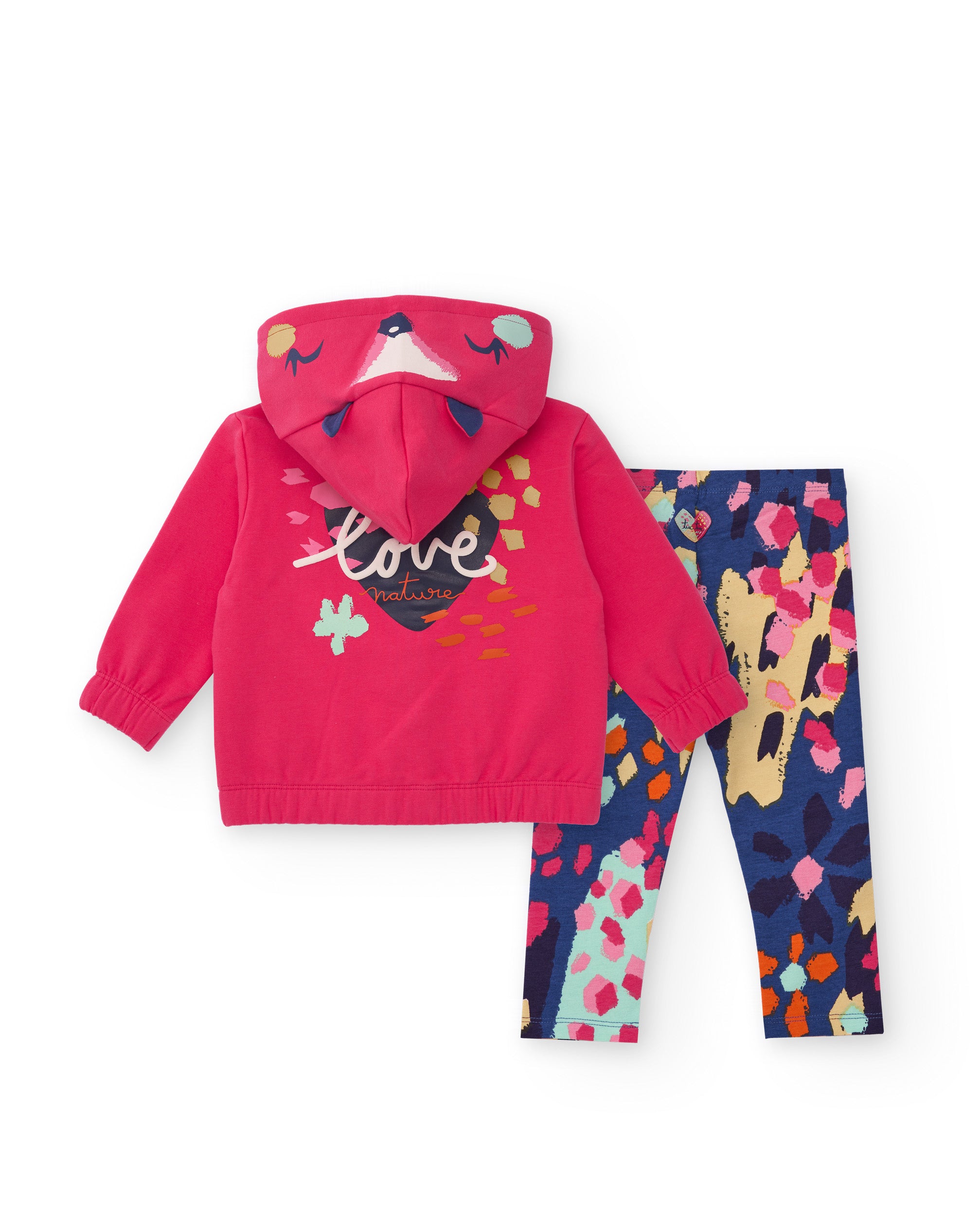 Conjunto para niña con sudadera rosa y leggings estampados