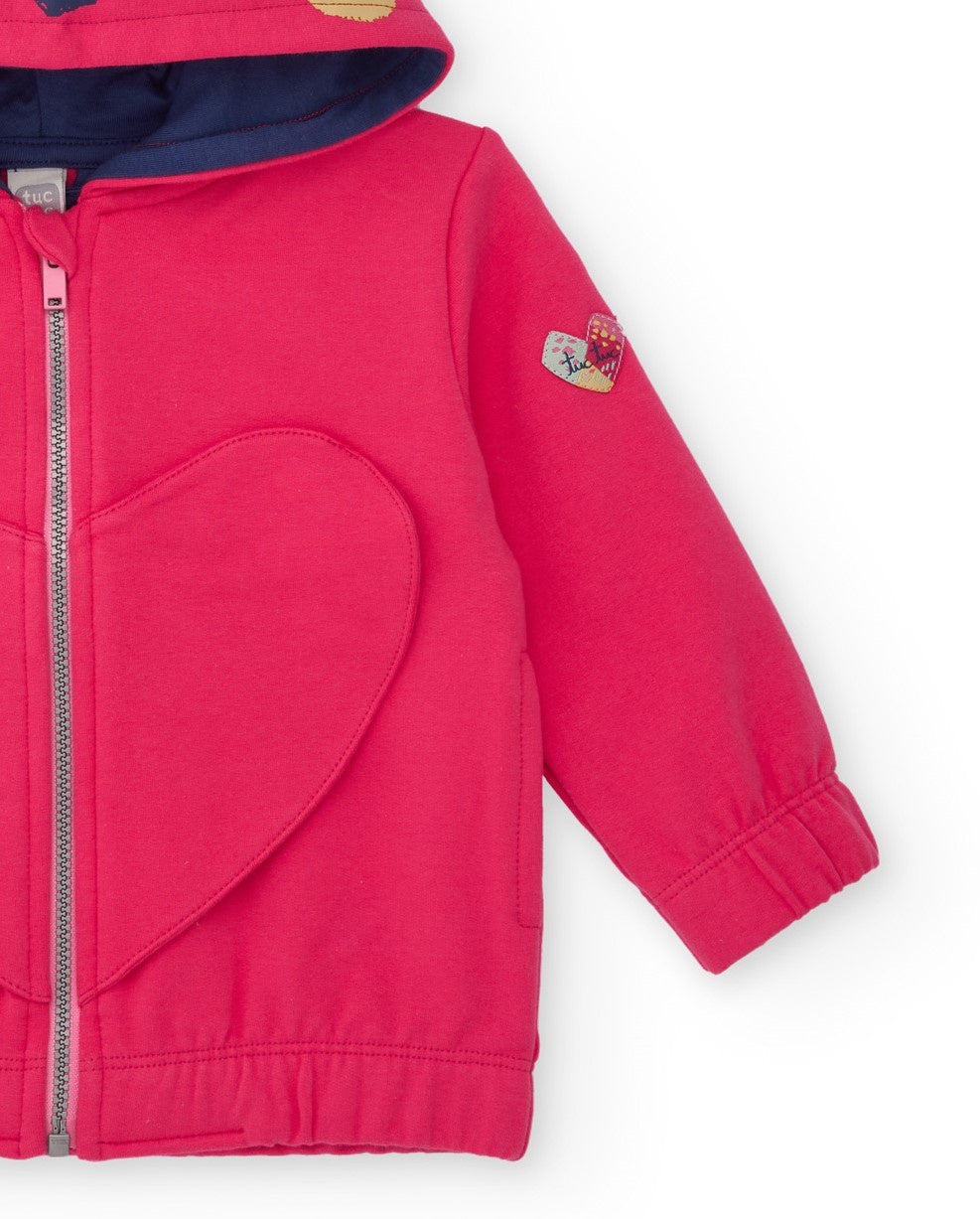 Sudadera para niña color rosa con capucha de animal y diseño de