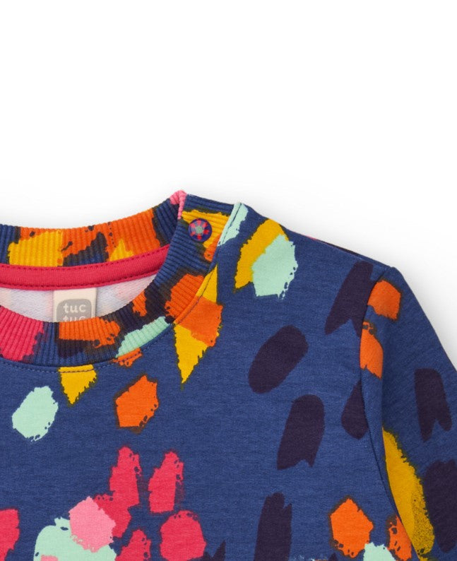 Sudadera de punto para niña color azul marino con estampado