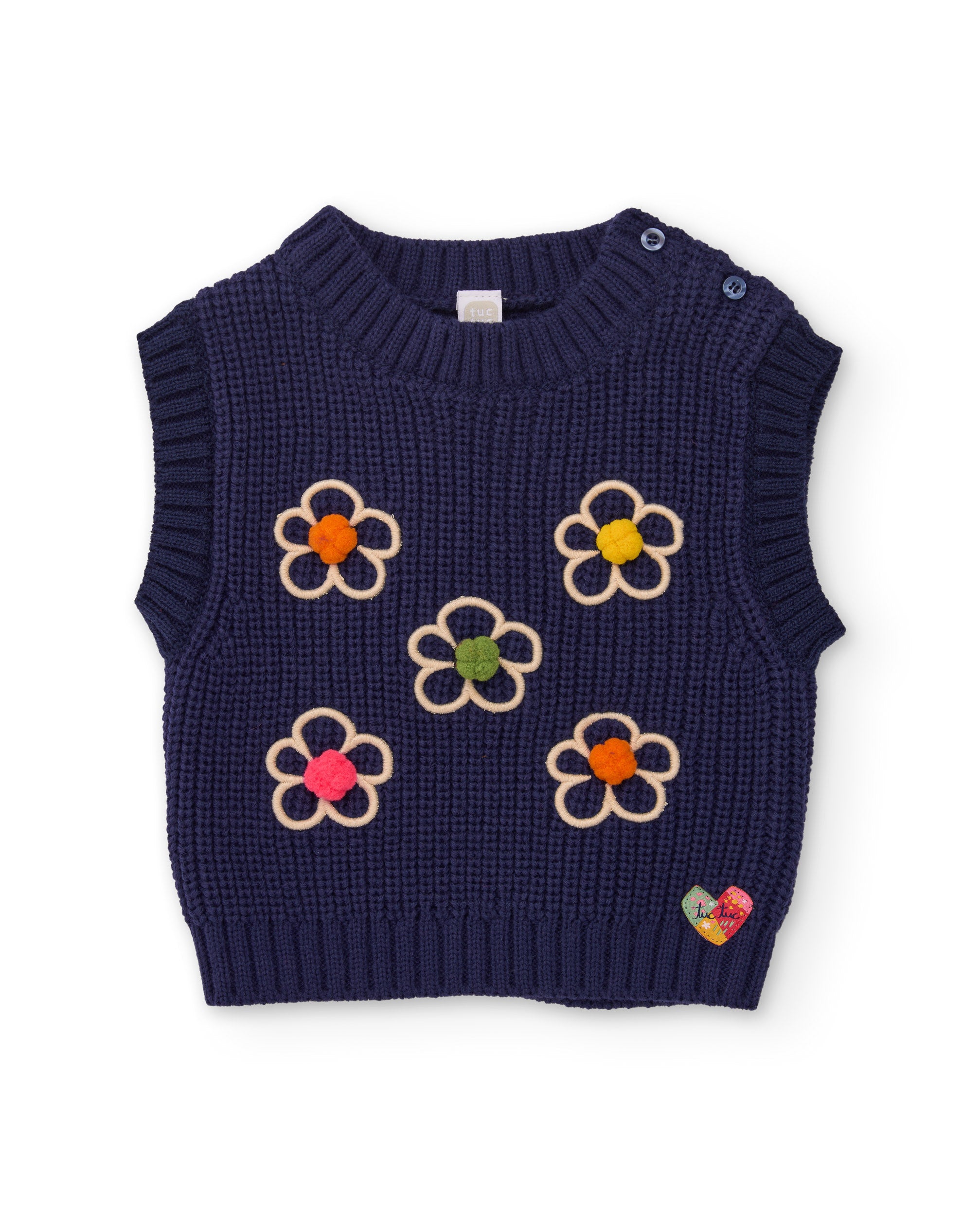 Chaleco de punto para niña color azul marino con bordado de