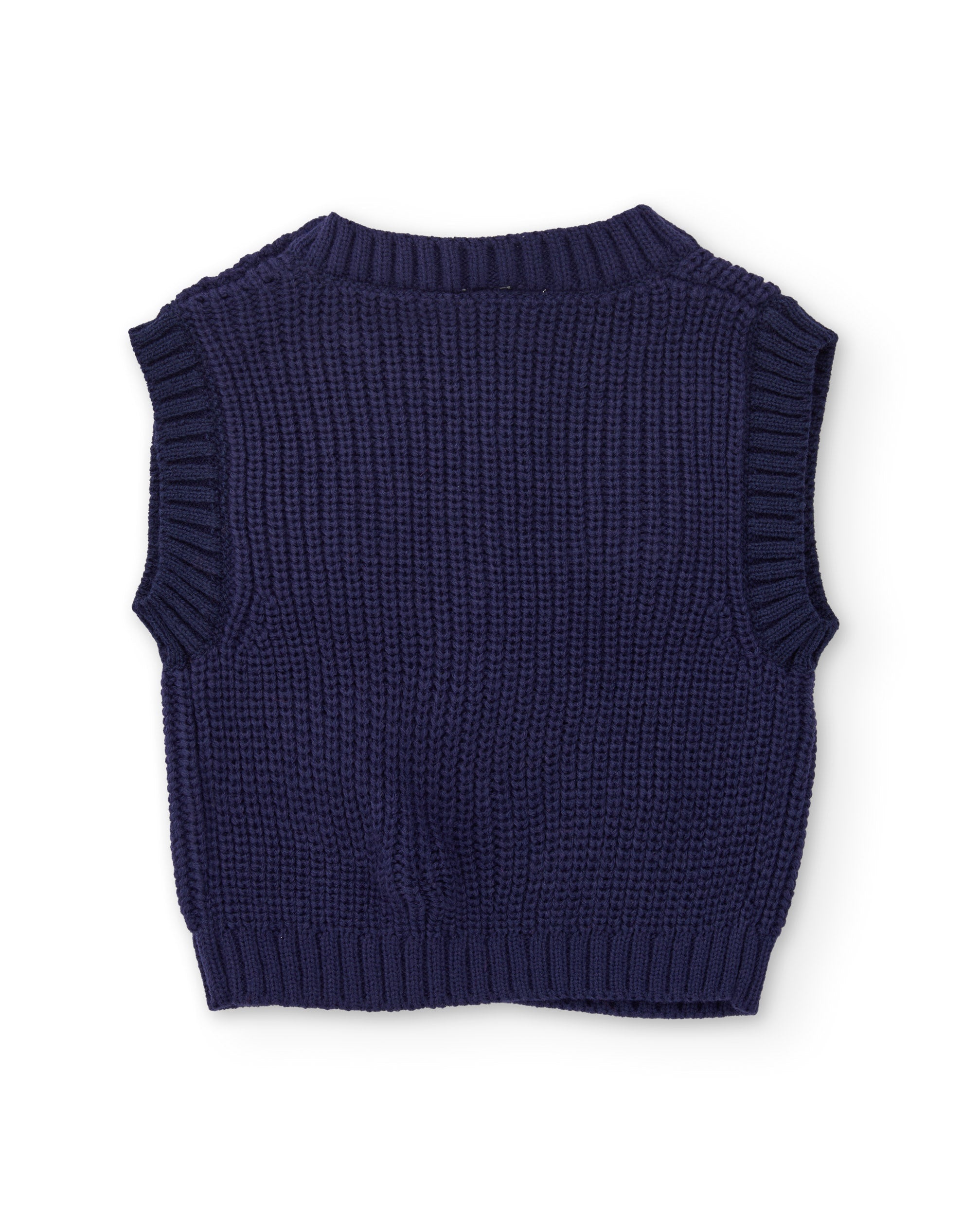 Chaleco de punto para niña color azul marino con bordado de