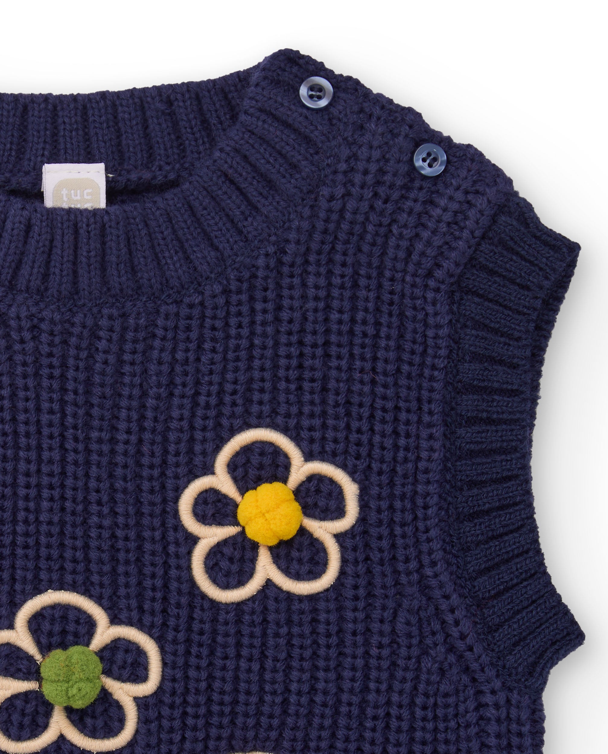 Chaleco de punto para niña color azul marino con bordado de