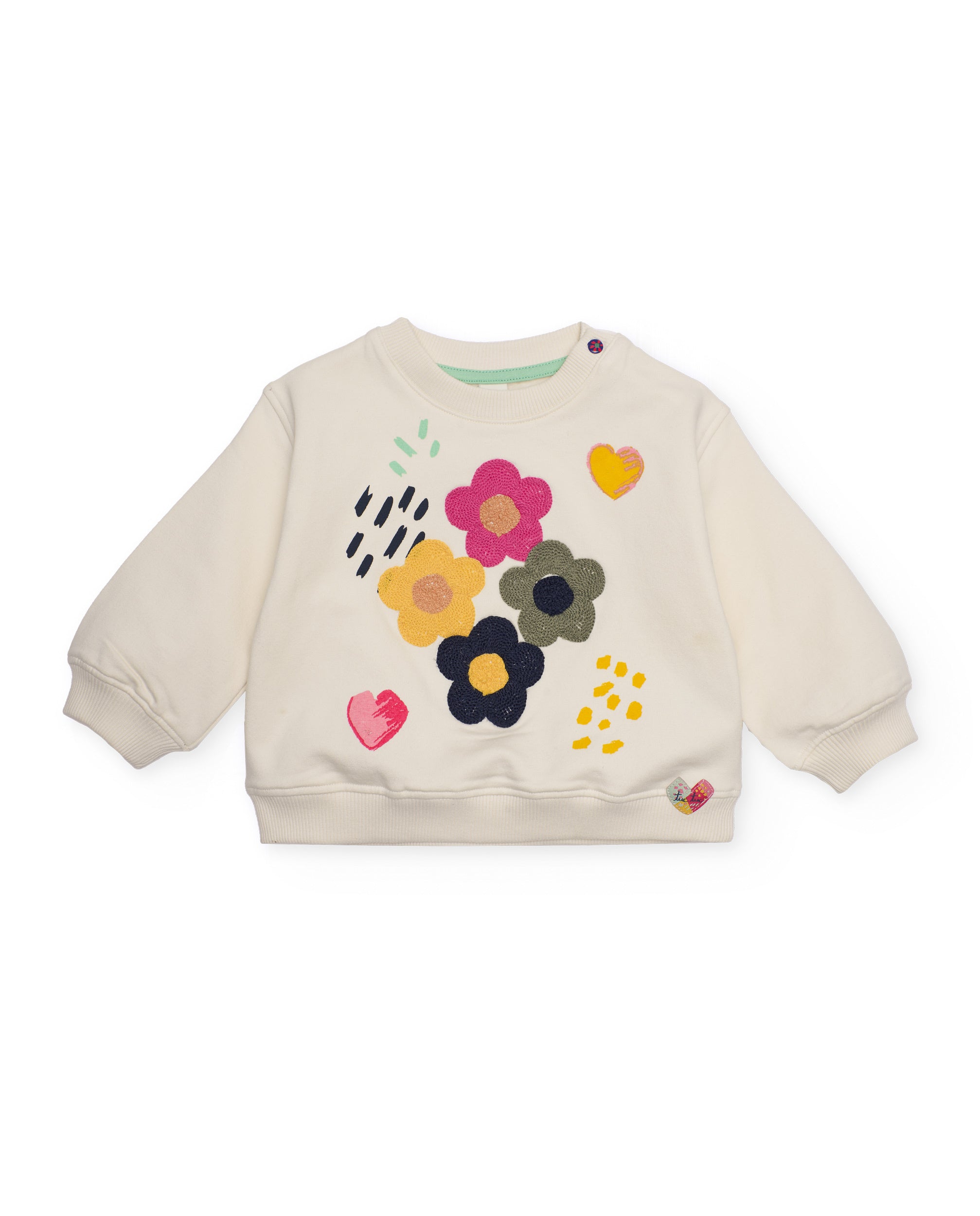 Sudadera para niña color crema con estampado de flores y