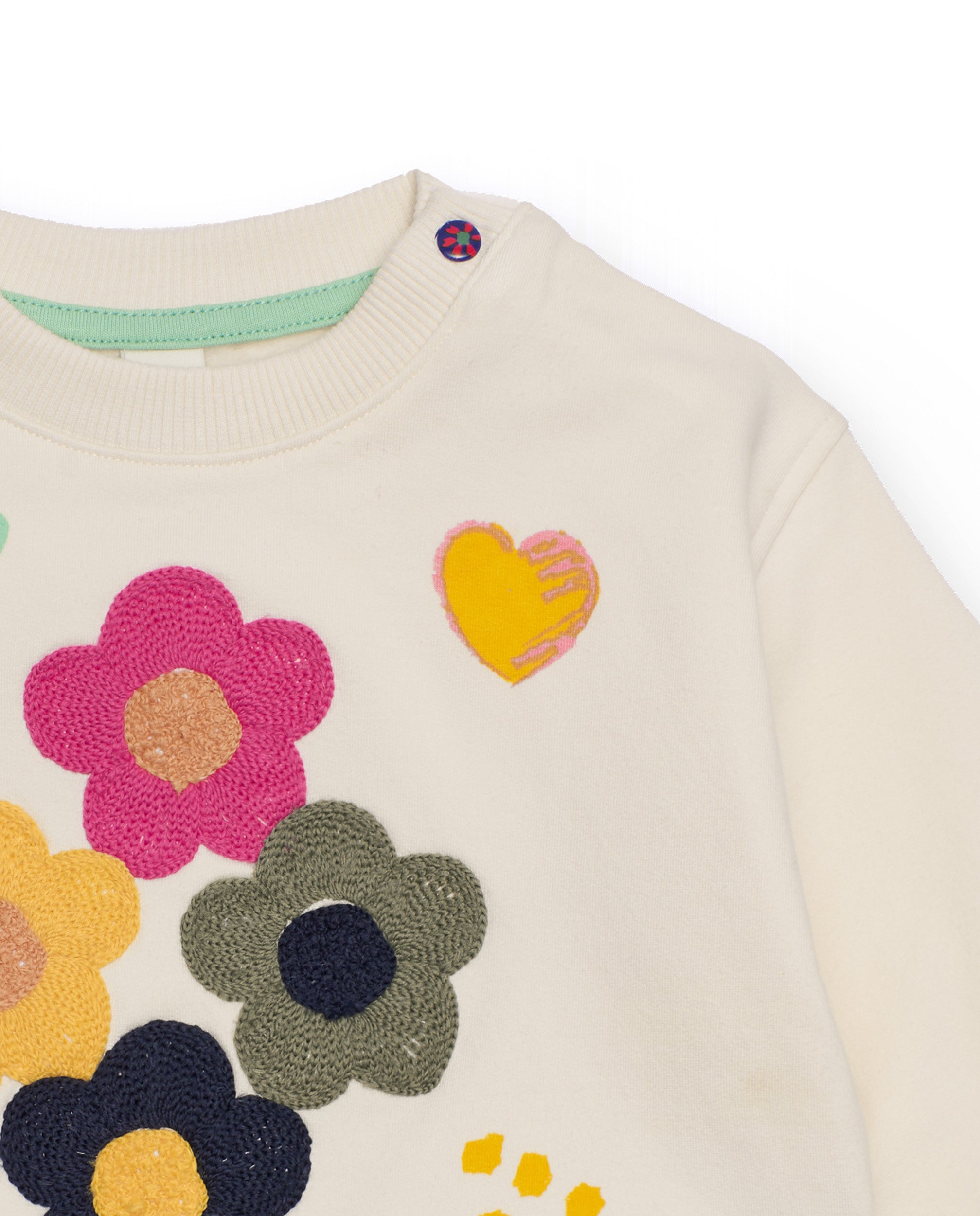 Sudadera para niña color crema con estampado de flores y
