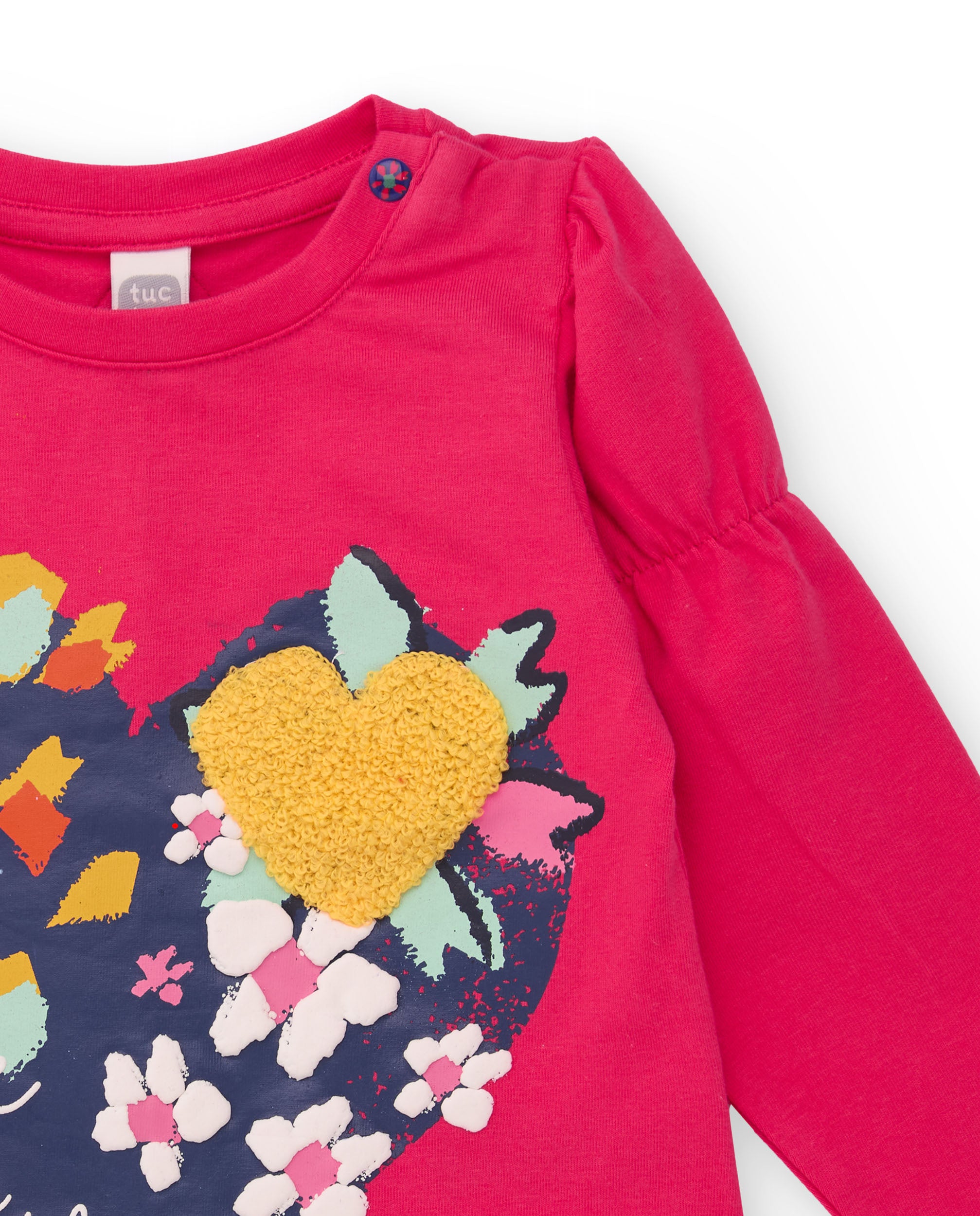 Camiseta de punto para niña color fucsia con estampado de