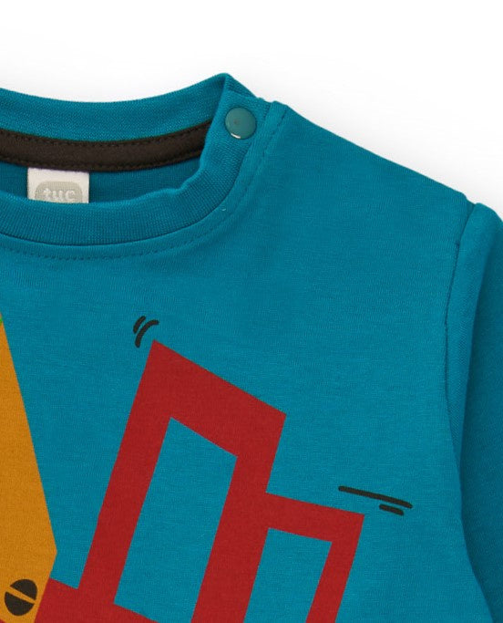 Camiseta de manga larga para niño en azul petróleo con