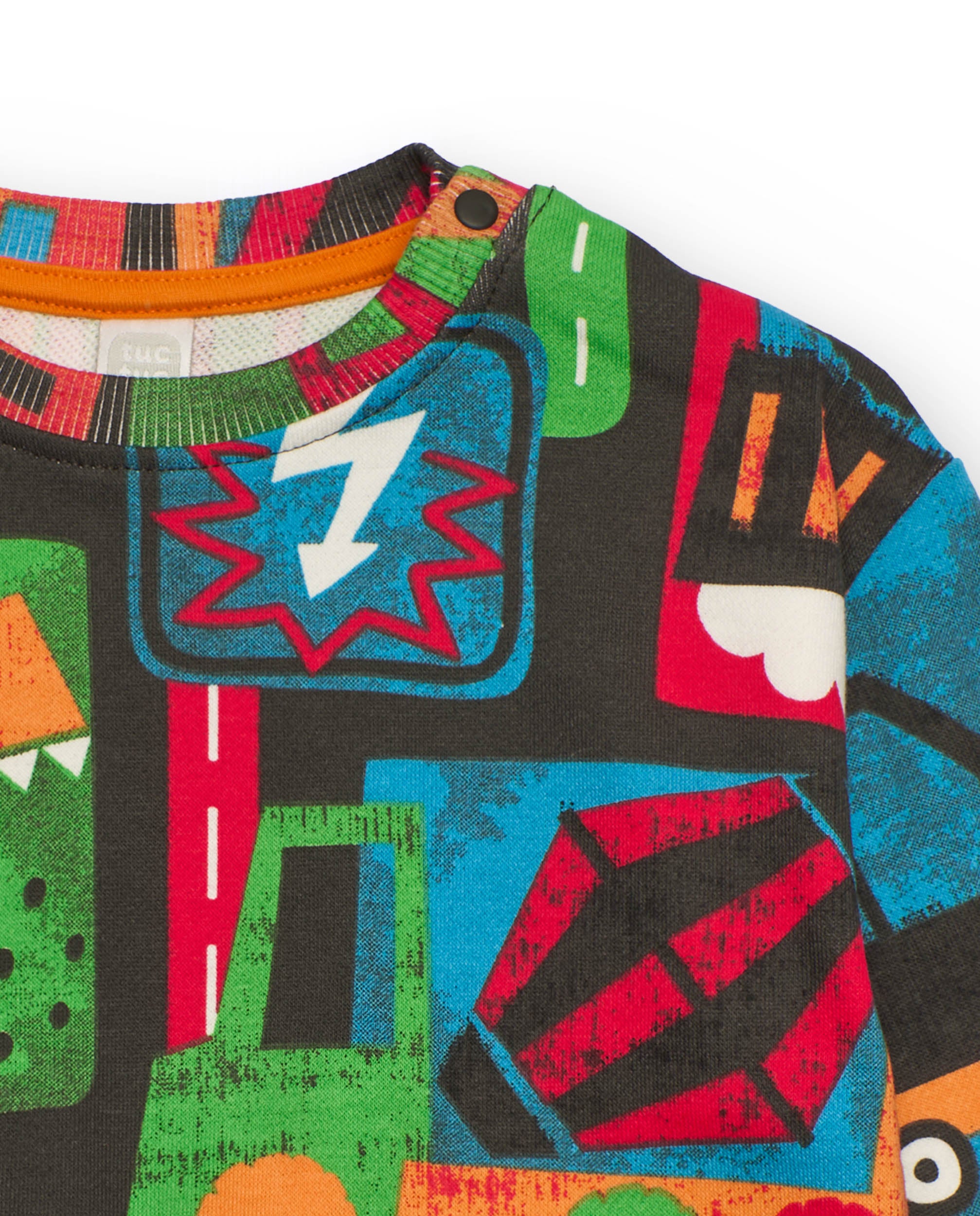 Sudadera para niño en negro con estampado multicolor de