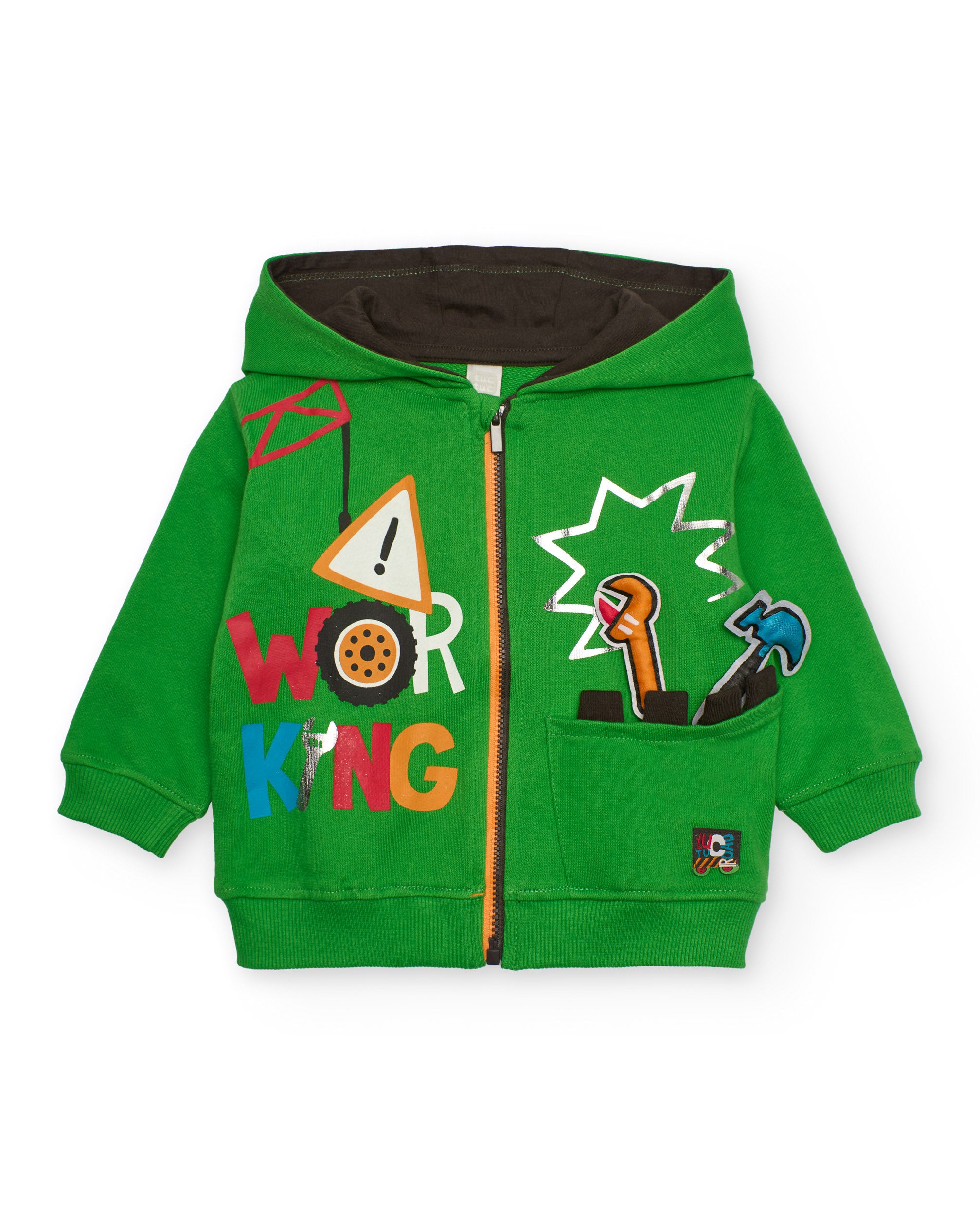 Sudadera con capucha para niño en verde con estampado de